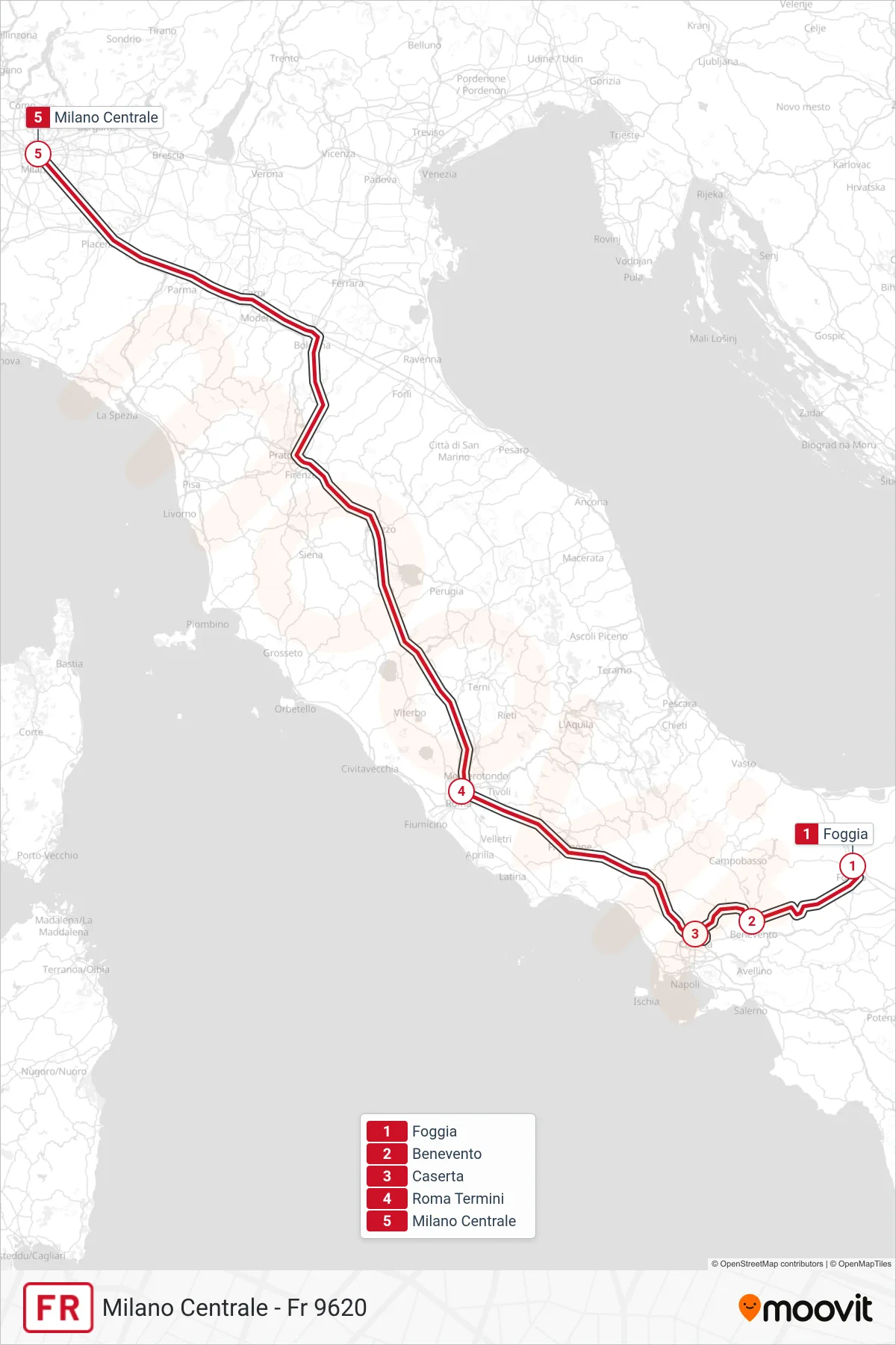 Linea FR treno (Milano Centrale - Fr 9620) - Percorsi e fermate sulla mappa