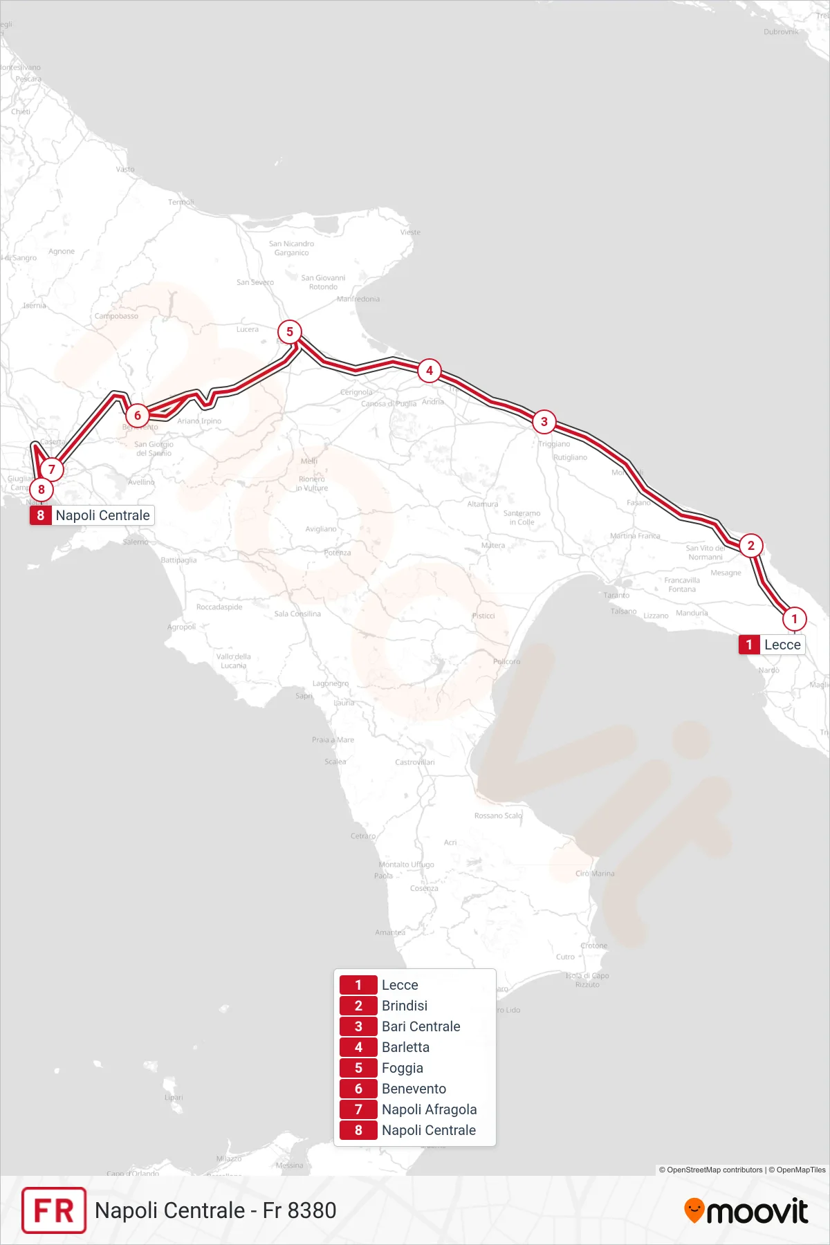 Linea FR  treno (Napoli Centrale - Fr 8380) - Percorsi e fermate sulla mappa