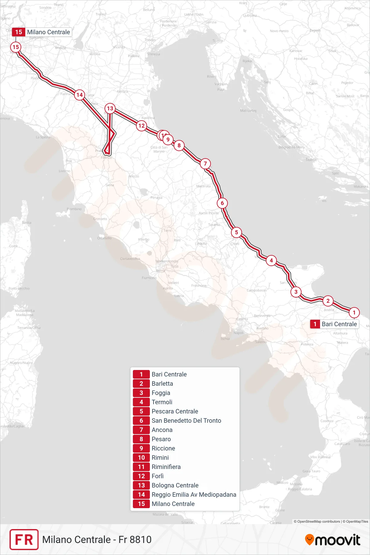 Linea FR treno (Milano Centrale - Fr 8810) - Percorsi e fermate sulla mappa
