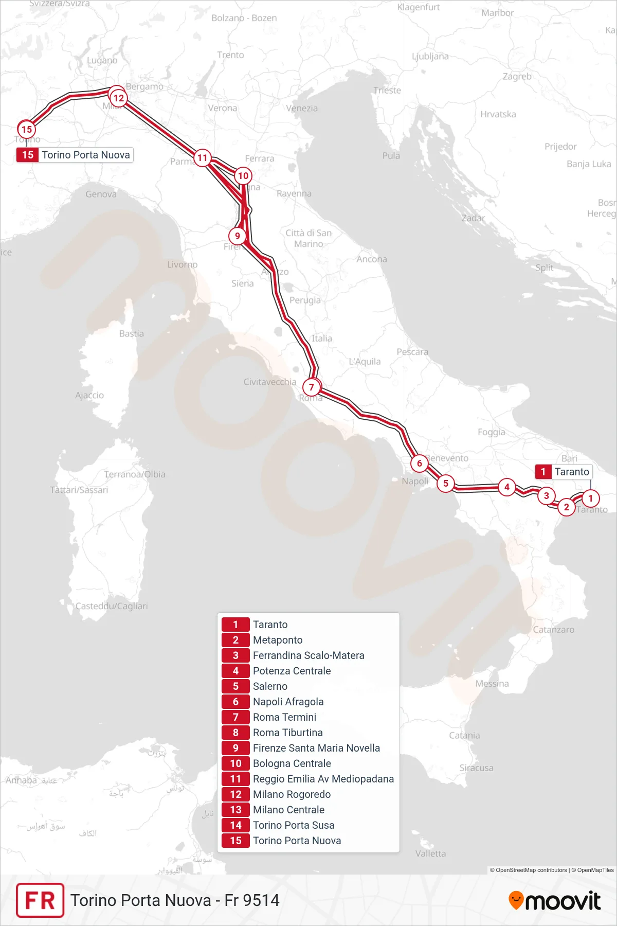 Linea FR treno (Torino Porta Nuova - Fr 9514) - Percorsi e fermate sulla mappa