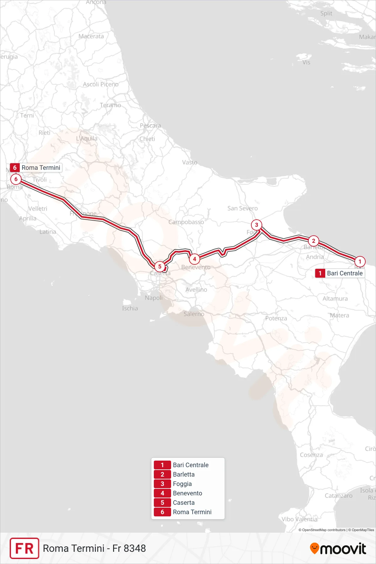 Linea FR treno (Roma Termini - Fr 8348) - Percorsi e fermate sulla mappa