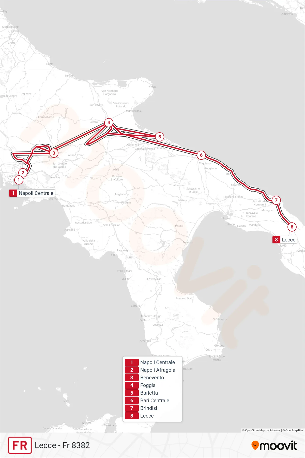Linea FR  treno (Lecce - Fr 8382) - Percorsi e fermate sulla mappa