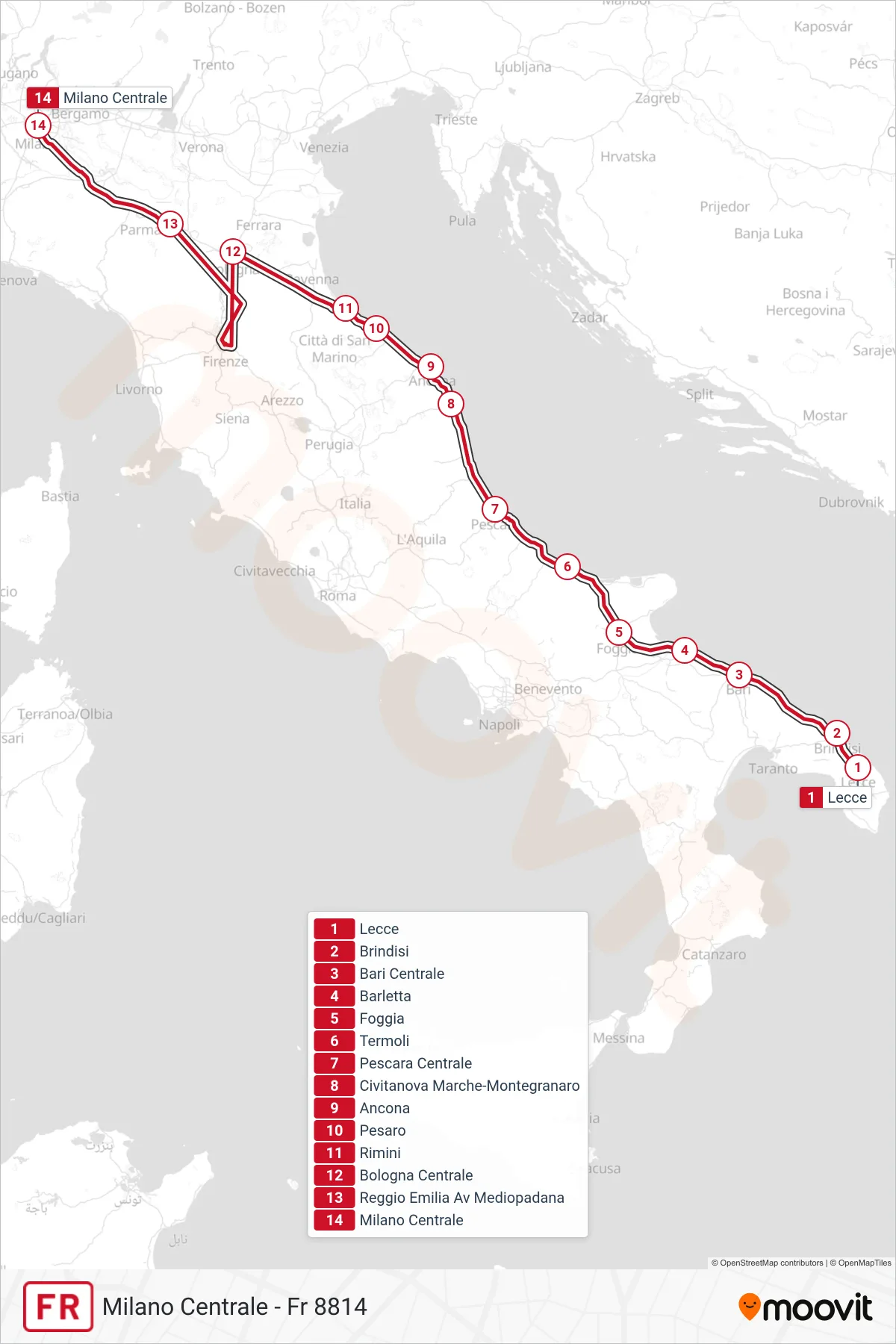 Linea FR treno (Milano Centrale - Fr 8814) - Percorsi e fermate sulla mappa