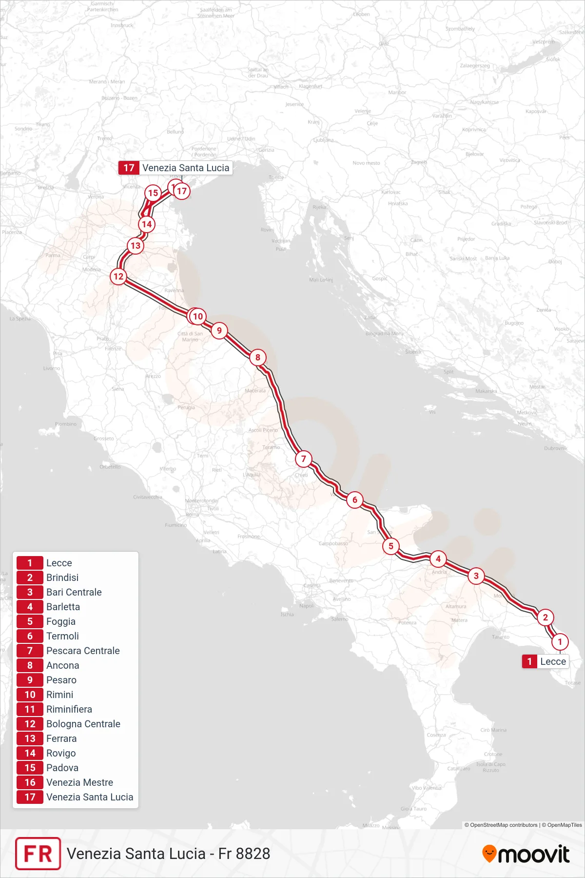 Linea FR  treno (Venezia Santa Lucia - Fr 8828) - Percorsi e fermate sulla mappa