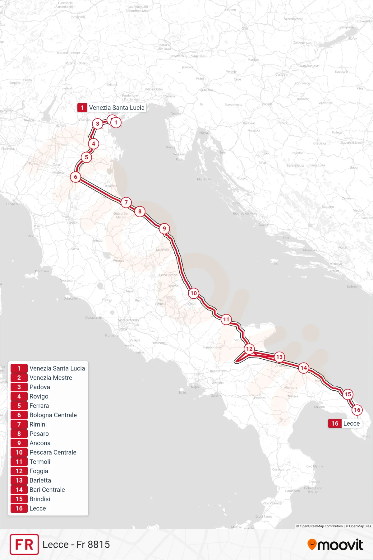 Linea FR  treno (Lecce - Fr 8815) - Percorsi e fermate sulla mappa