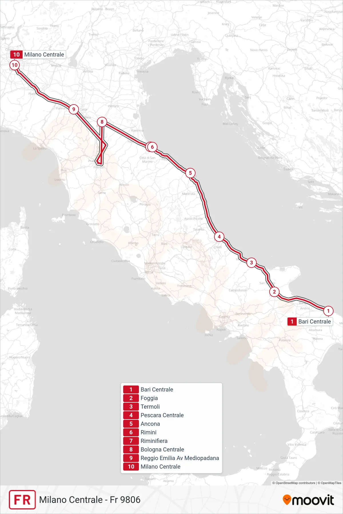 Linea FR treno (Milano Centrale - Fr 9806) - Percorsi e fermate sulla mappa