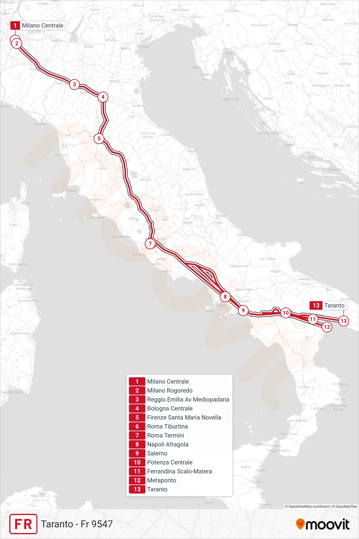 Linea FR  treno (Taranto - Fr 9547) - Percorsi e fermate sulla mappa