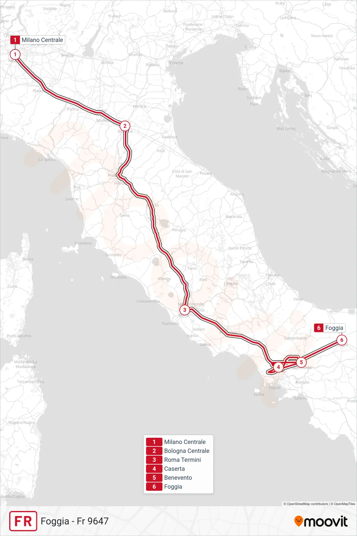Linea FR treno (Foggia - Fr 9647) - Percorsi e fermate sulla mappa