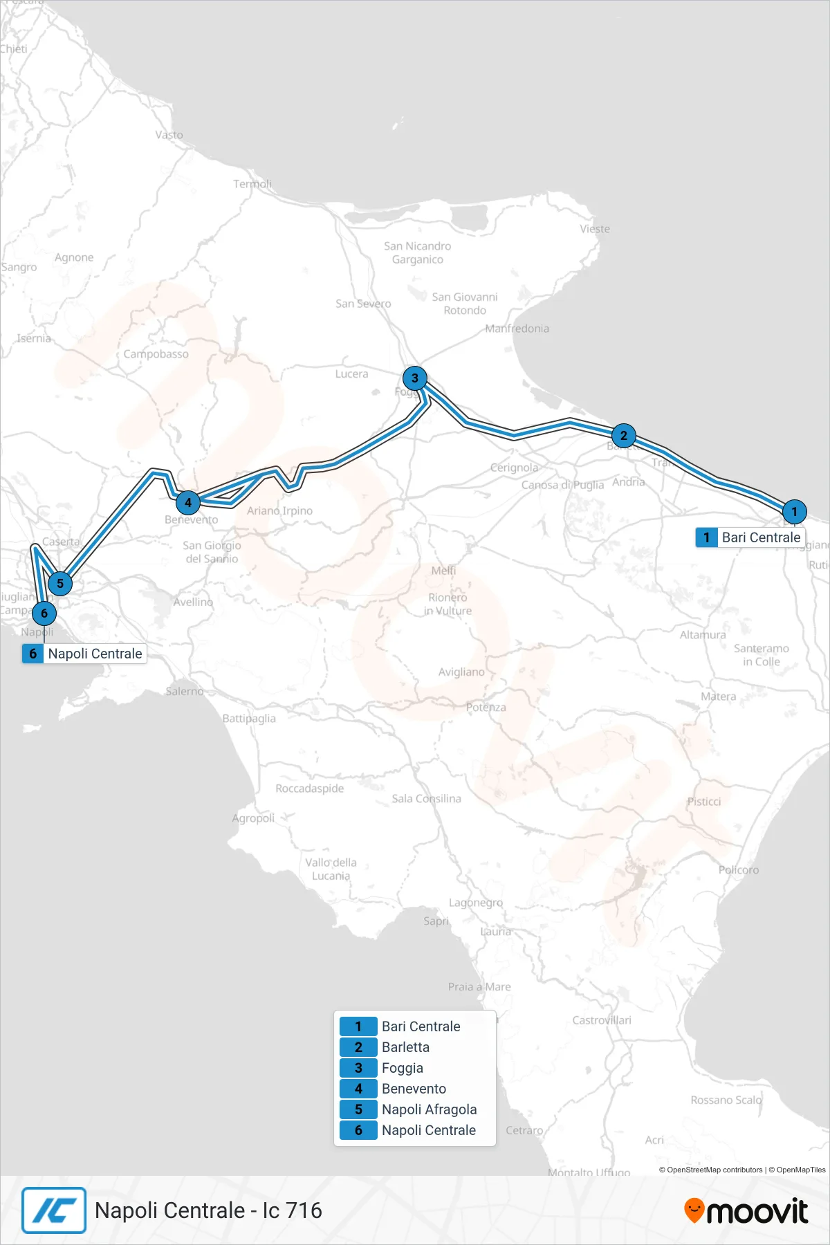 Linea IC  treno (Napoli Centrale - Ic 716) - Percorsi e fermate sulla mappa
