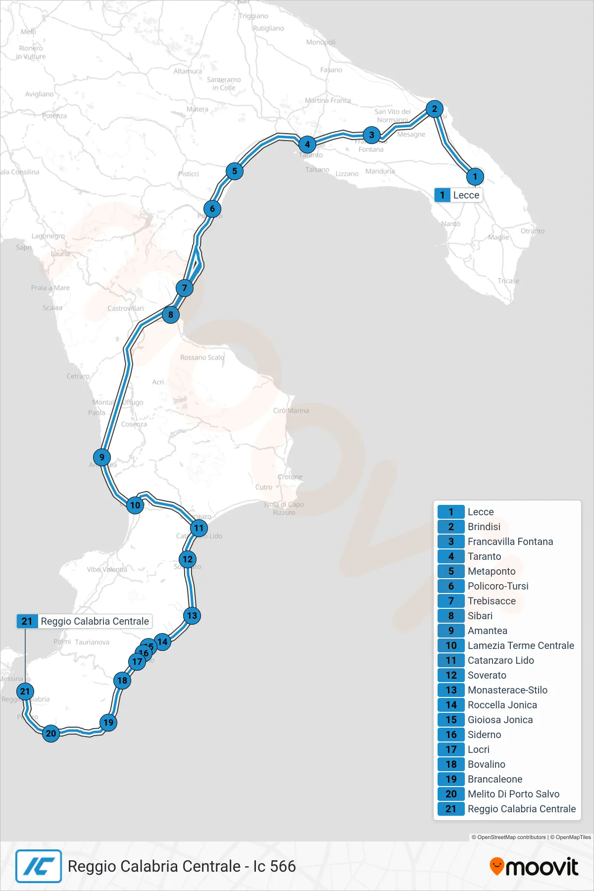 Linea IC treno (Reggio Calabria Centrale - Ic 566) - Percorsi e fermate sulla mappa