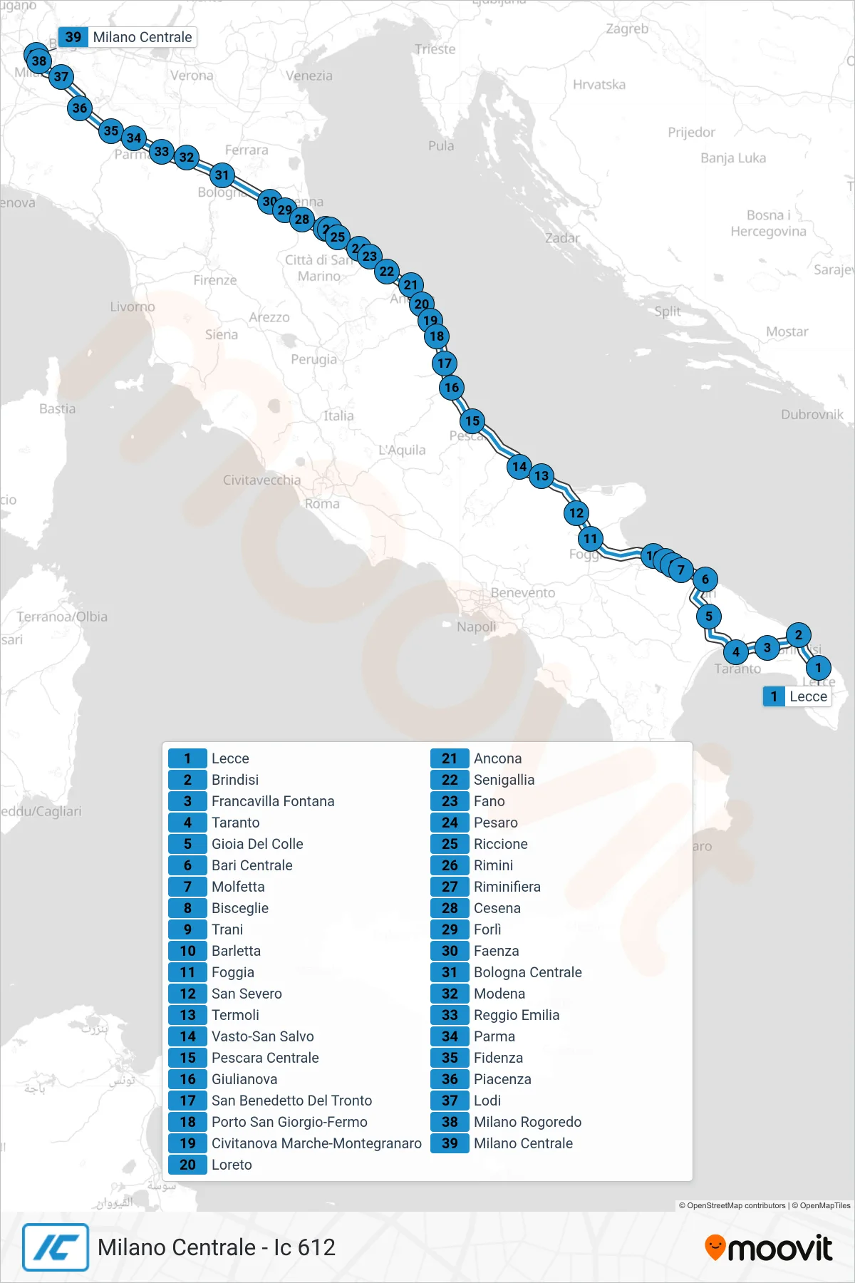 Linea IC treno (Milano Centrale - Ic 612) - Percorsi e fermate sulla mappa