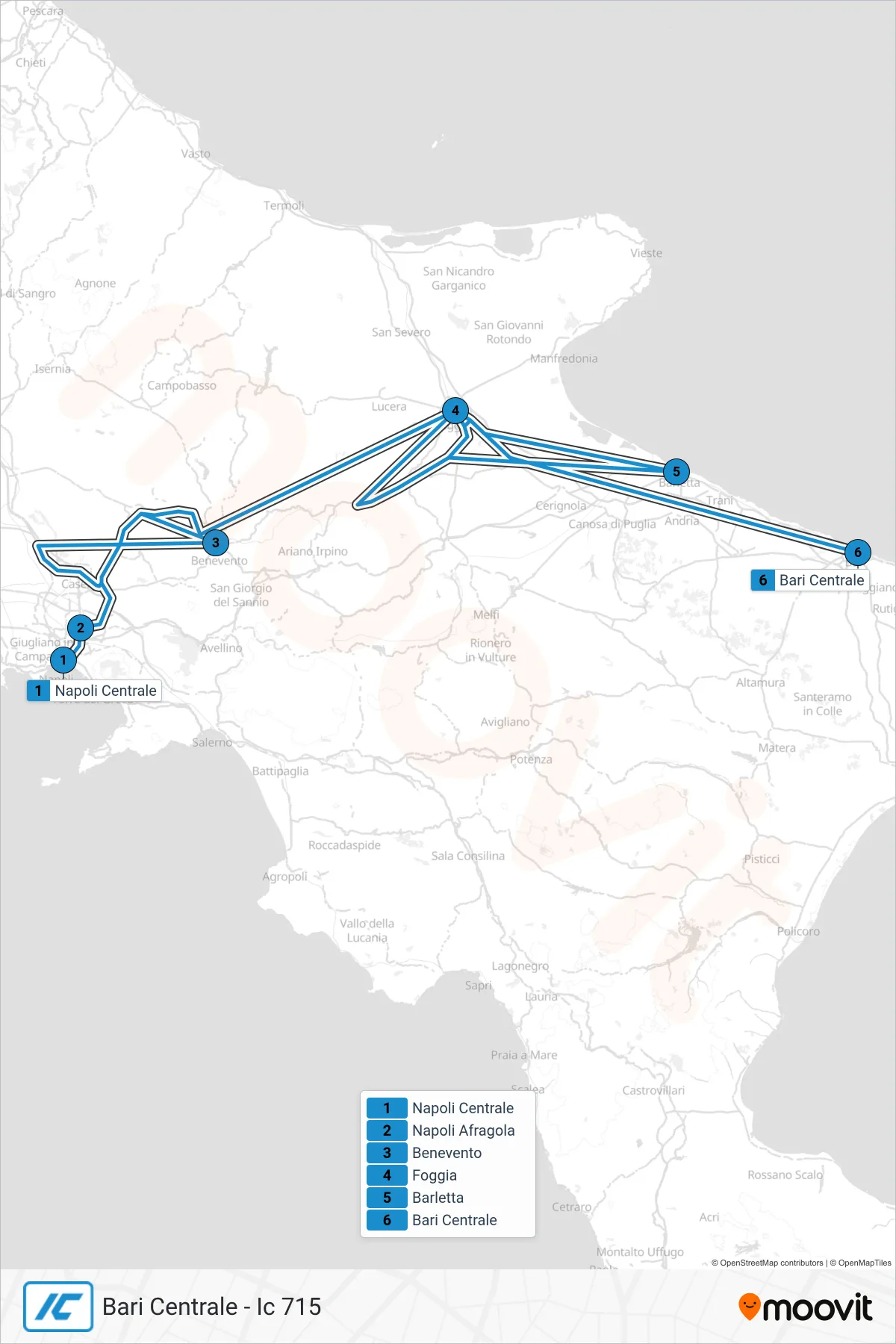 Linea IC  treno (Bari Centrale - Ic 715) - Percorsi e fermate sulla mappa
