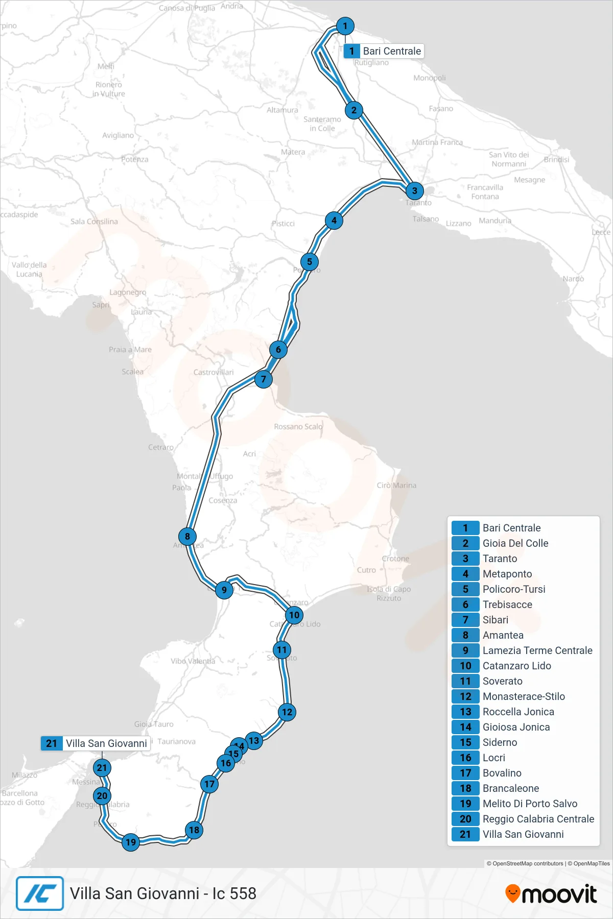 Linea IC treno (Villa San Giovanni - Ic 558) - Percorsi e fermate sulla mappa