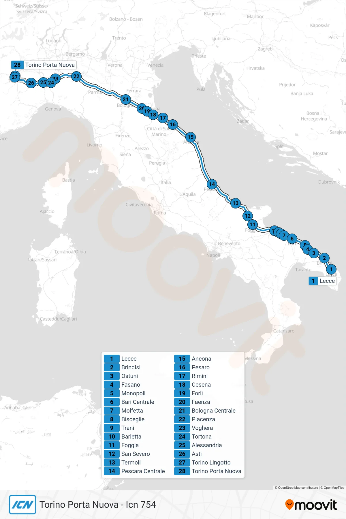 Linea ICN treno (Torino Porta Nuova - Icn 754) - Percorsi e fermate sulla mappa