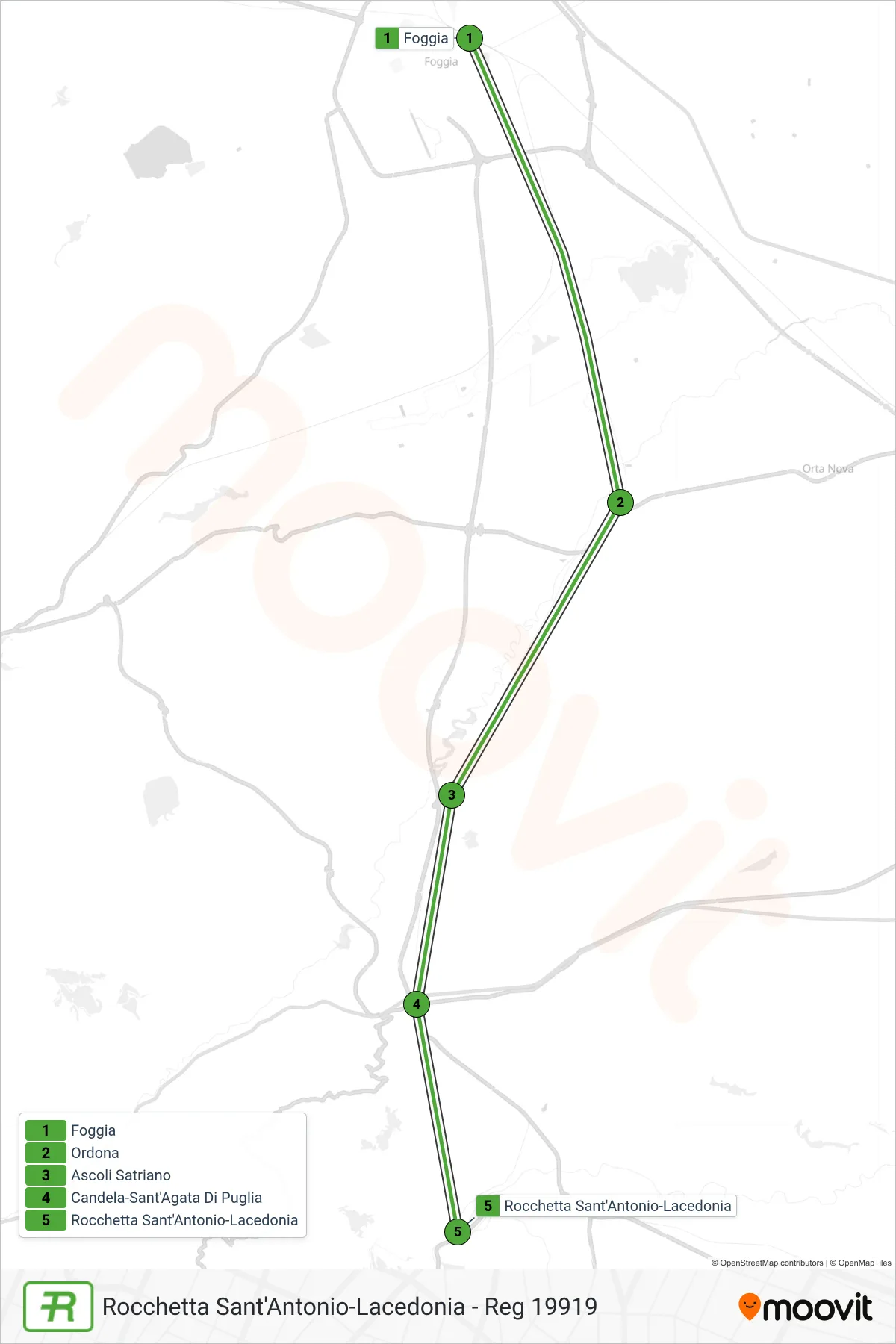 Linea REG treno (Rocchetta Sant'Antonio-Lacedonia - Reg 19919) - Percorsi e fermate sulla mappa