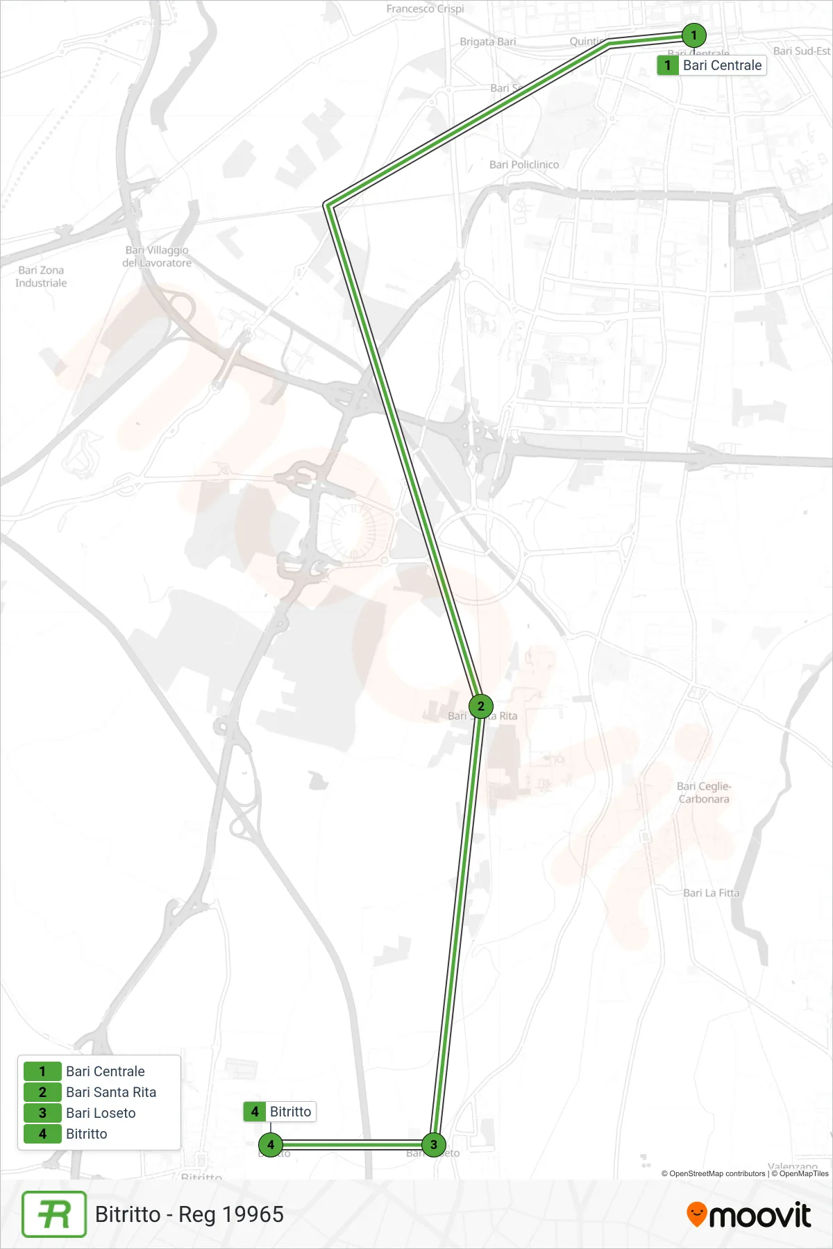 Linea REG treno (Bitritto - Reg 19965) - Percorsi e fermate sulla mappa