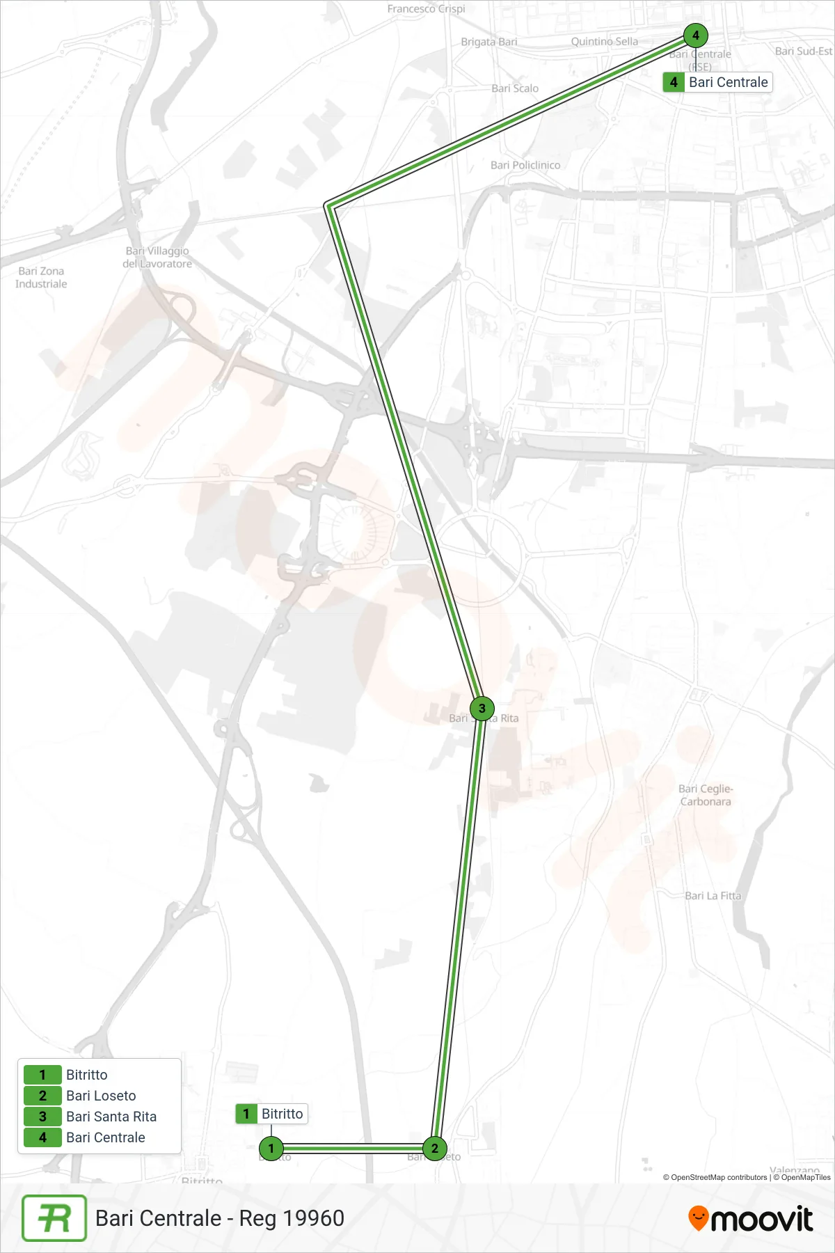 Linea REG  treno (Bari Centrale - Reg 19960) - Percorsi e fermate sulla mappa