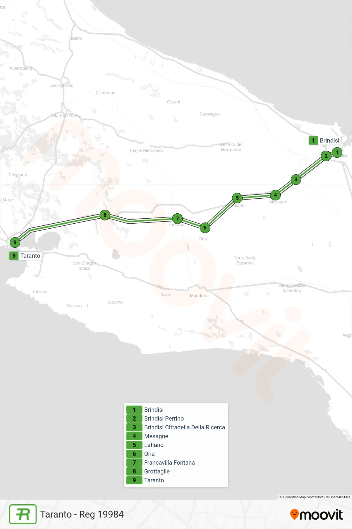 Linea REG treno (Taranto - Reg 19984) - Percorsi e fermate sulla mappa
