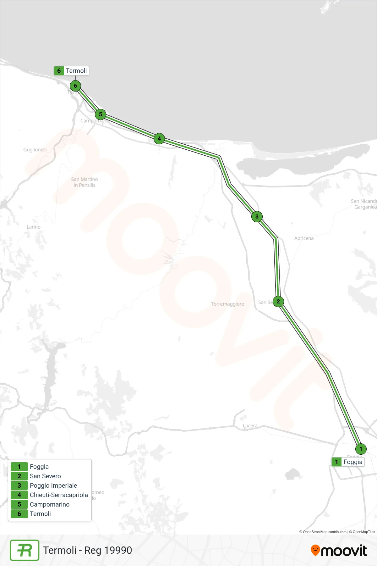 Linea REG treno (Termoli - Reg 19990) - Percorsi e fermate sulla mappa