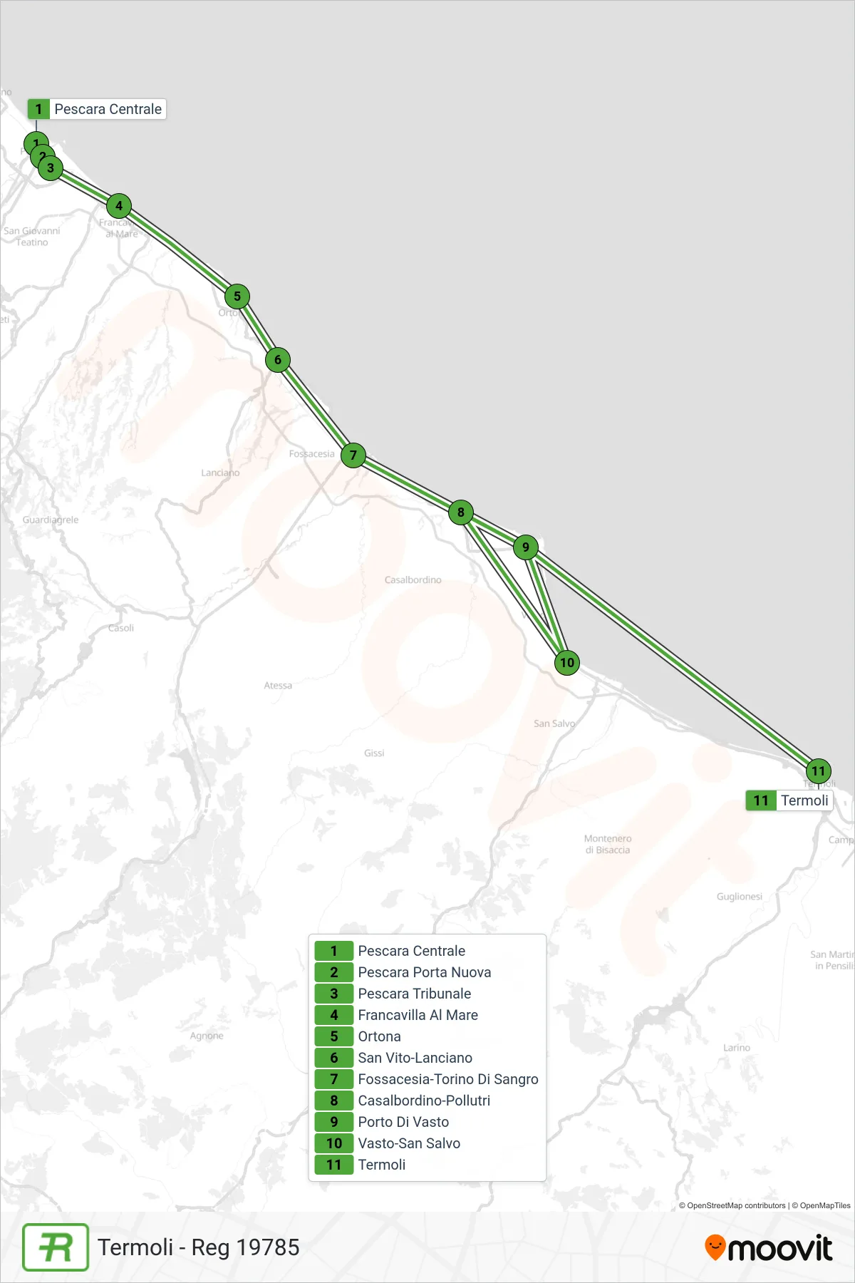 Linea REG treno (Termoli - Reg 19785) - Percorsi e fermate sulla mappa