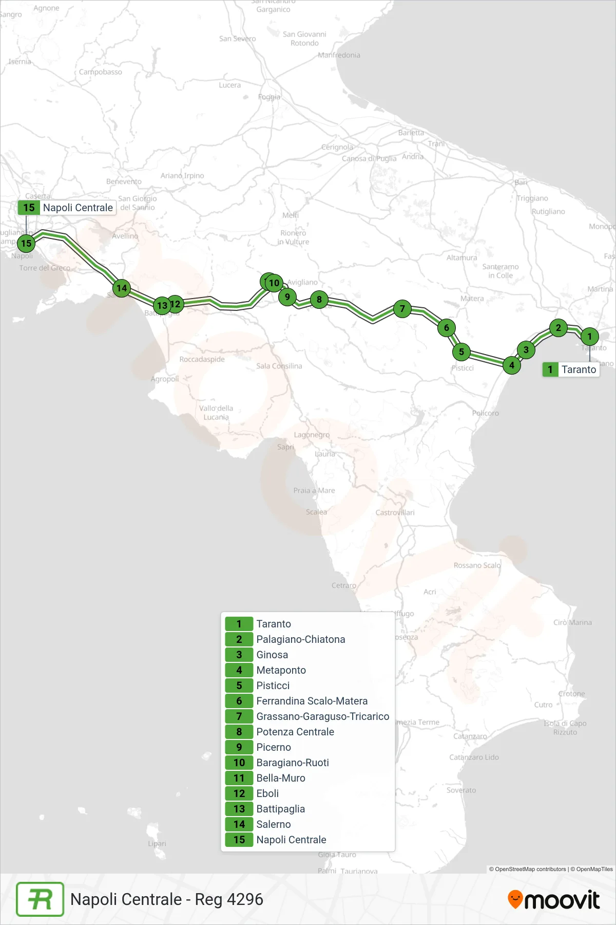 Linea REG treno (Napoli Centrale - Reg 4296) - Percorsi e fermate sulla mappa