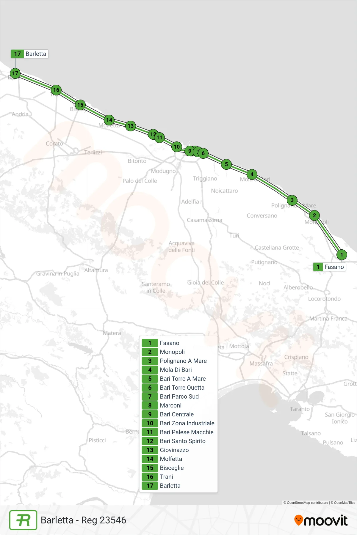 Linea REG  treno (Barletta - Reg 23546) - Percorsi e fermate sulla mappa