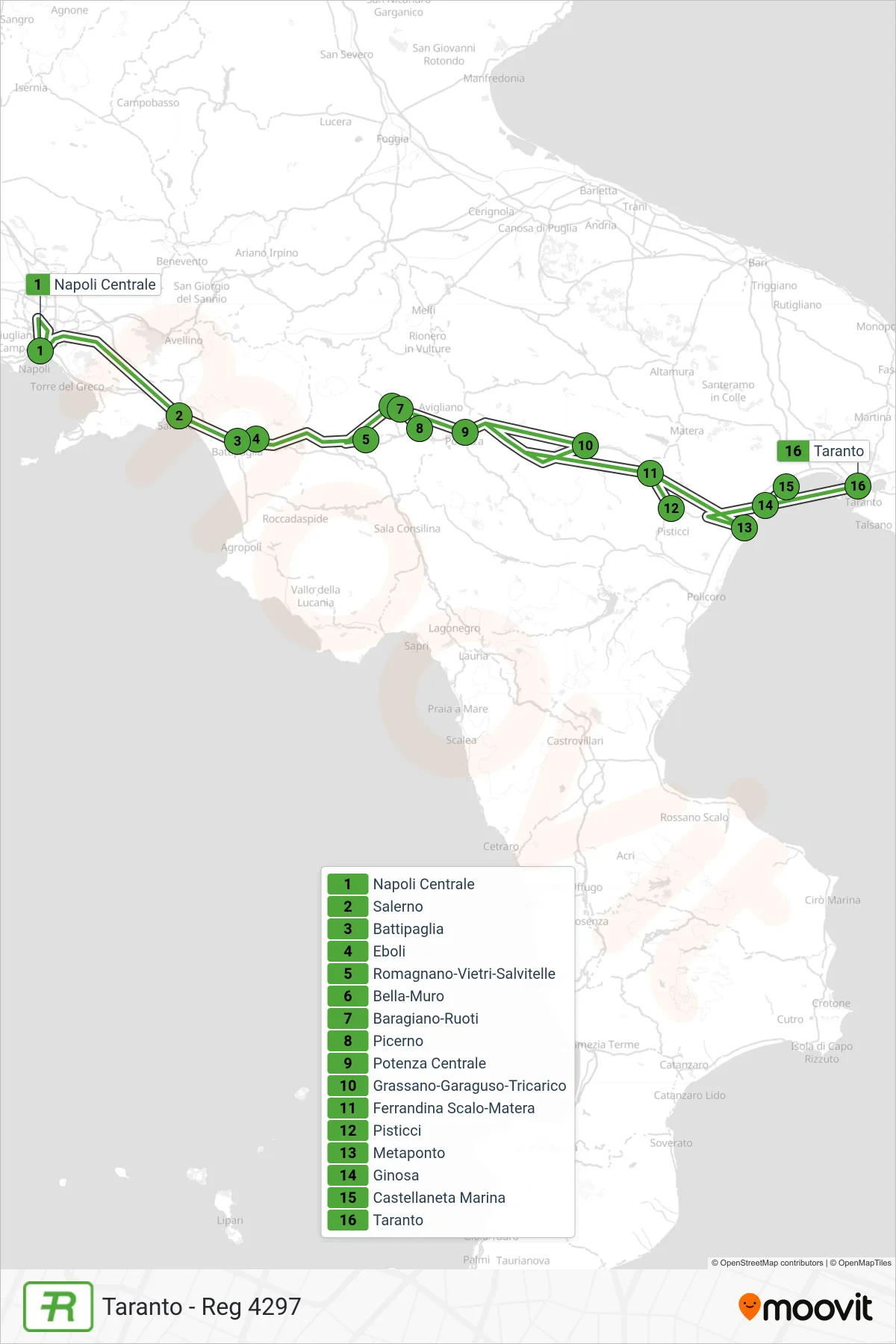 Linea REG  treno (Taranto - Reg 4297) - Percorsi e fermate sulla mappa