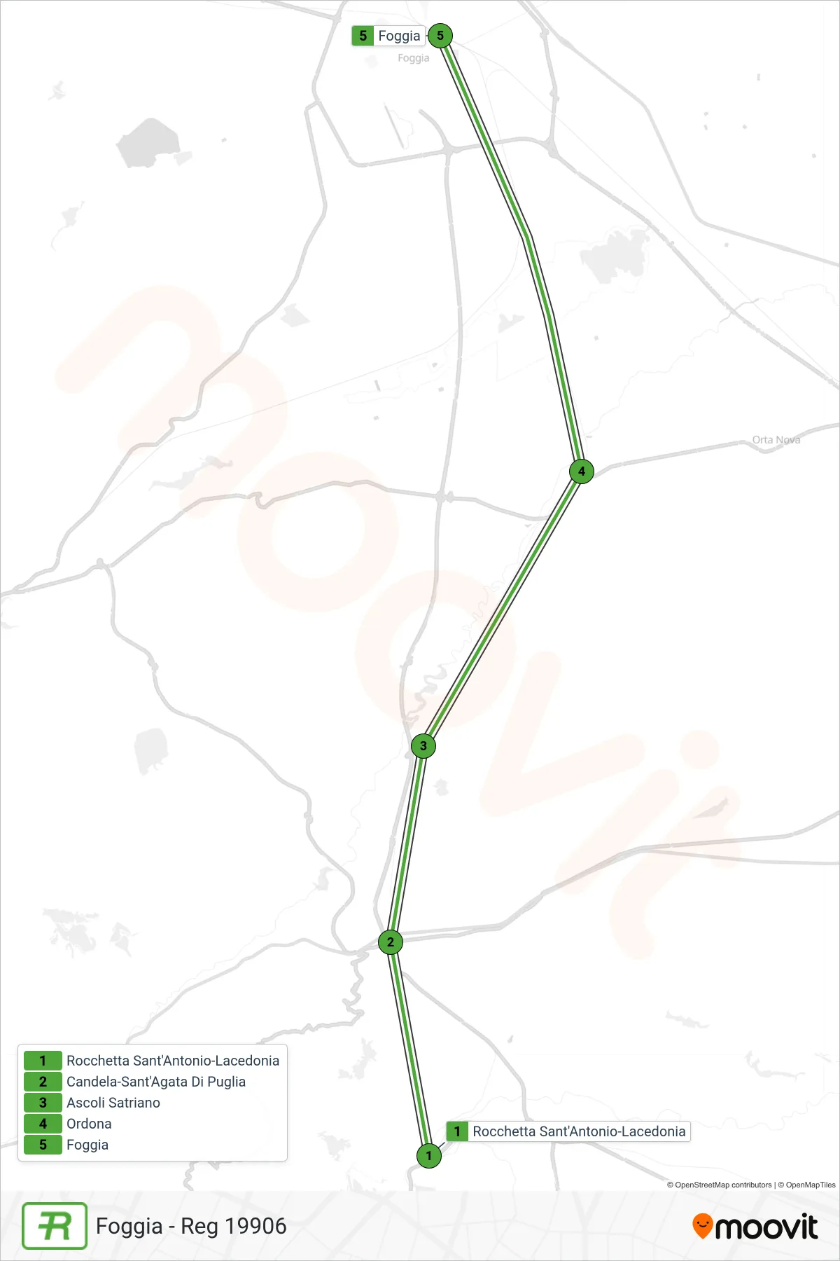 Linea REG treno (Foggia - Reg 19906) - Percorsi e fermate sulla mappa