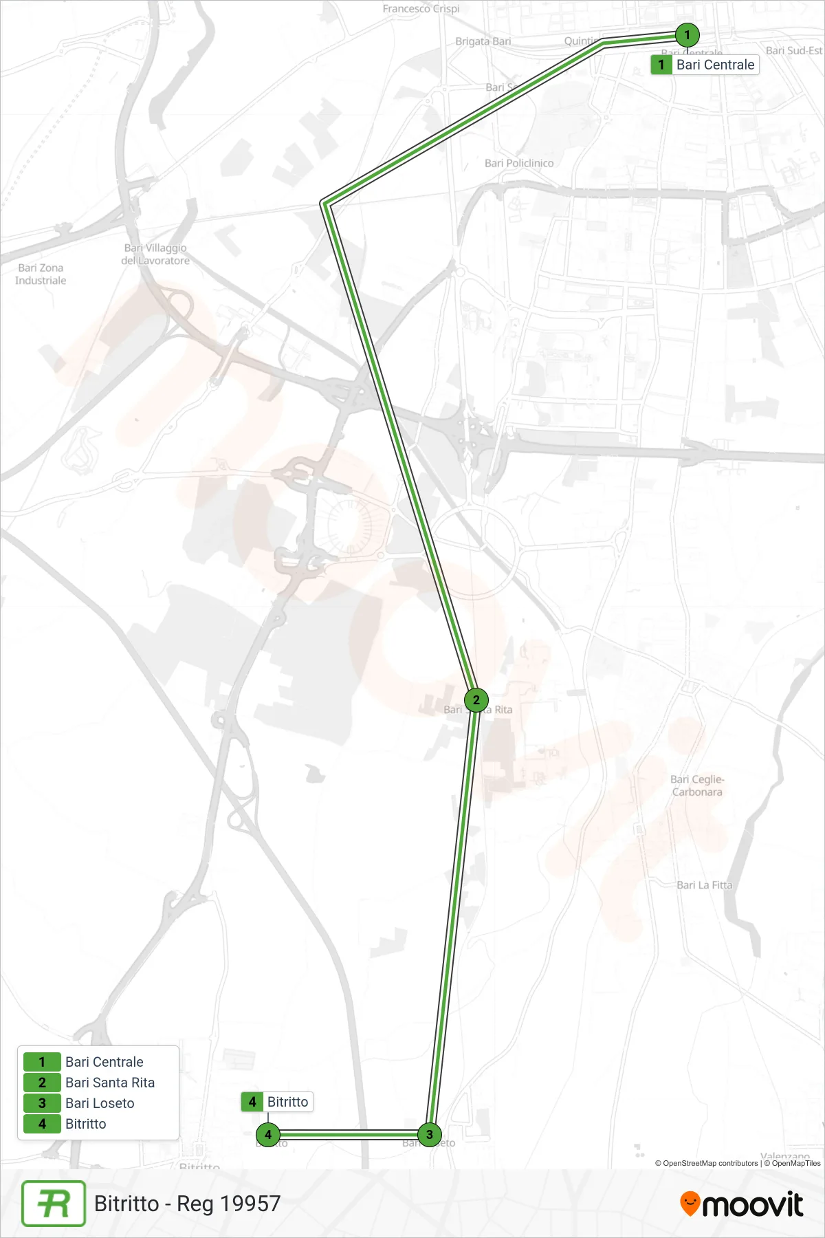 Linea REG treno (Bitritto - Reg 19957) - Percorsi e fermate sulla mappa