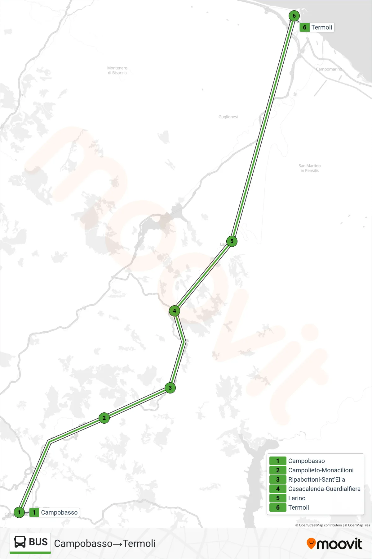 Linea BUS bus (Campobasso→Termoli) - Percorsi e fermate sulla mappa