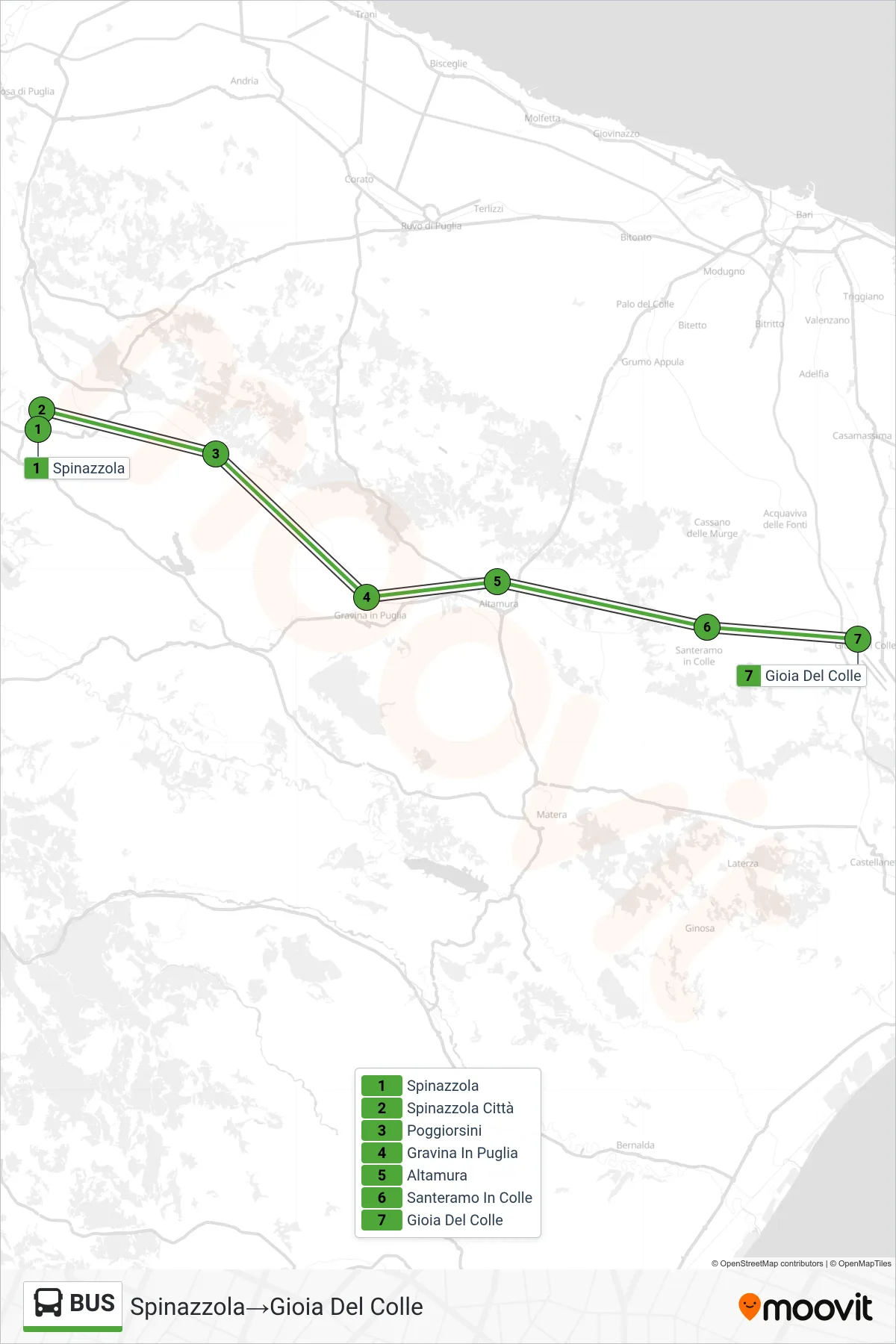 Linea BUS  bus (Spinazzola‎→Gioia Del Colle) - Percorsi e fermate sulla mappa