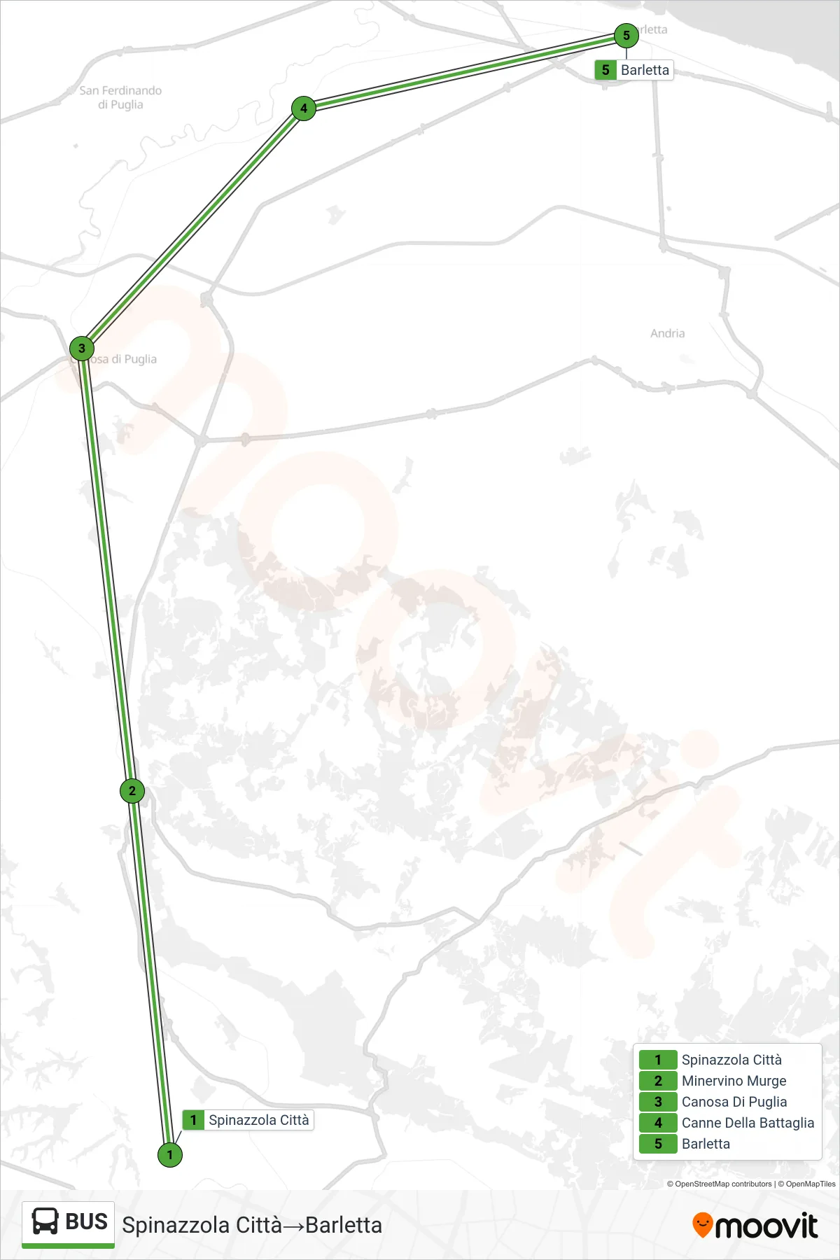 Linea BUS bus (Spinazzola Città→Barletta) - Percorsi e fermate sulla mappa
