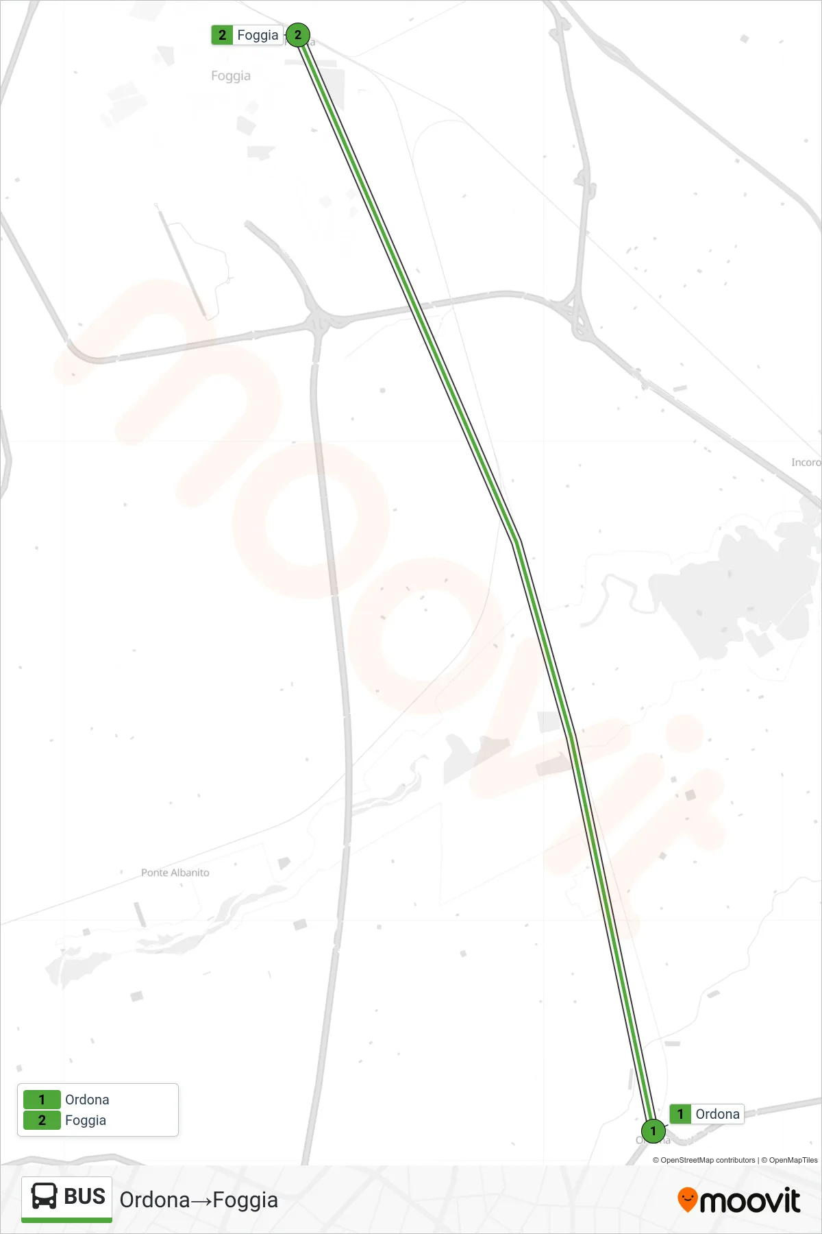 Linea BUS bus (Ordona→Foggia) - Percorsi e fermate sulla mappa