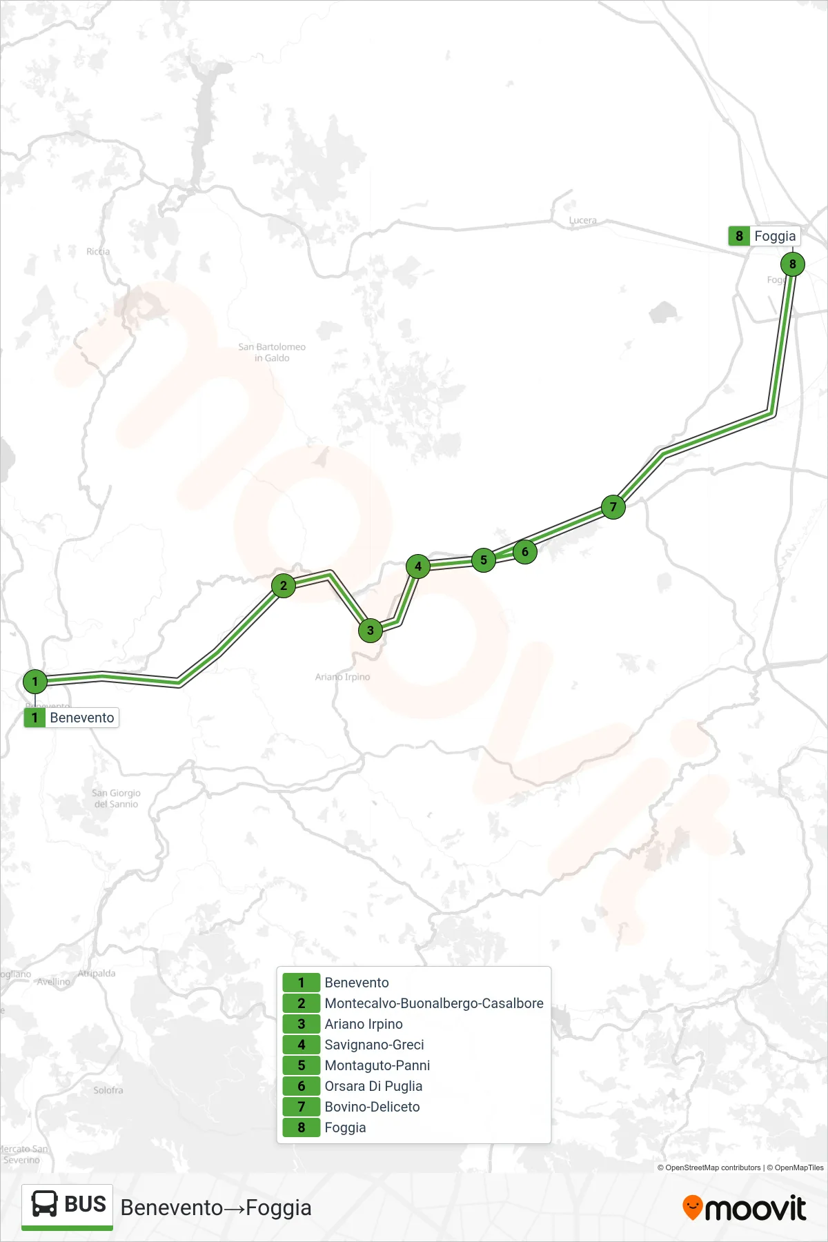 Linea BUS  bus (Benevento‎→Foggia) - Percorsi e fermate sulla mappa