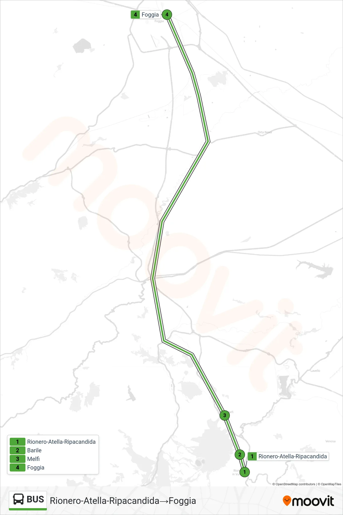 Linea BUS  bus (Rionero-Atella-Ripacandida‎→Foggia) - Percorsi e fermate sulla mappa