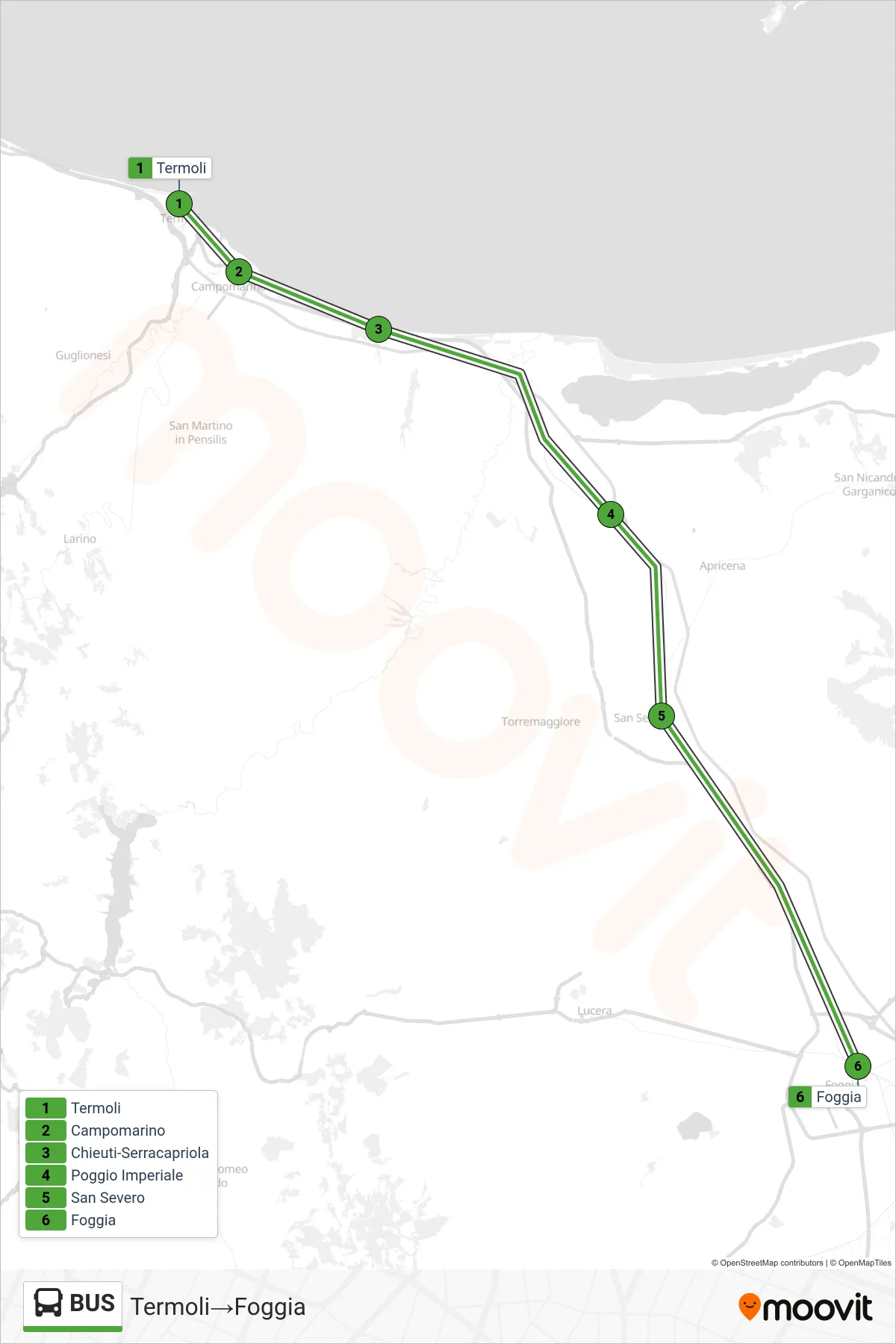 Linea BUS bus (Termoli→Foggia) - Percorsi e fermate sulla mappa