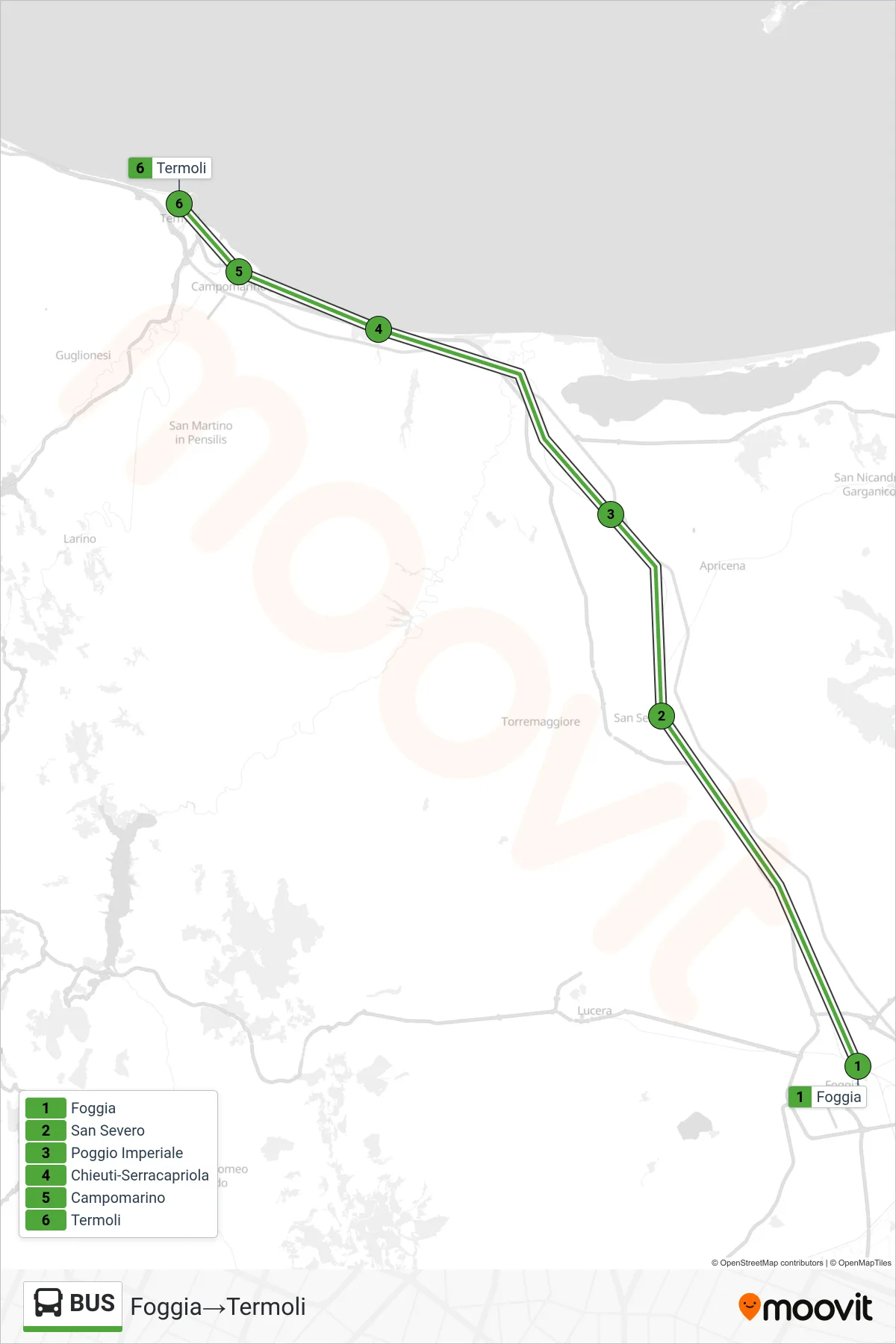 Linea BUS bus (Foggia→Termoli) - Percorsi e fermate sulla mappa