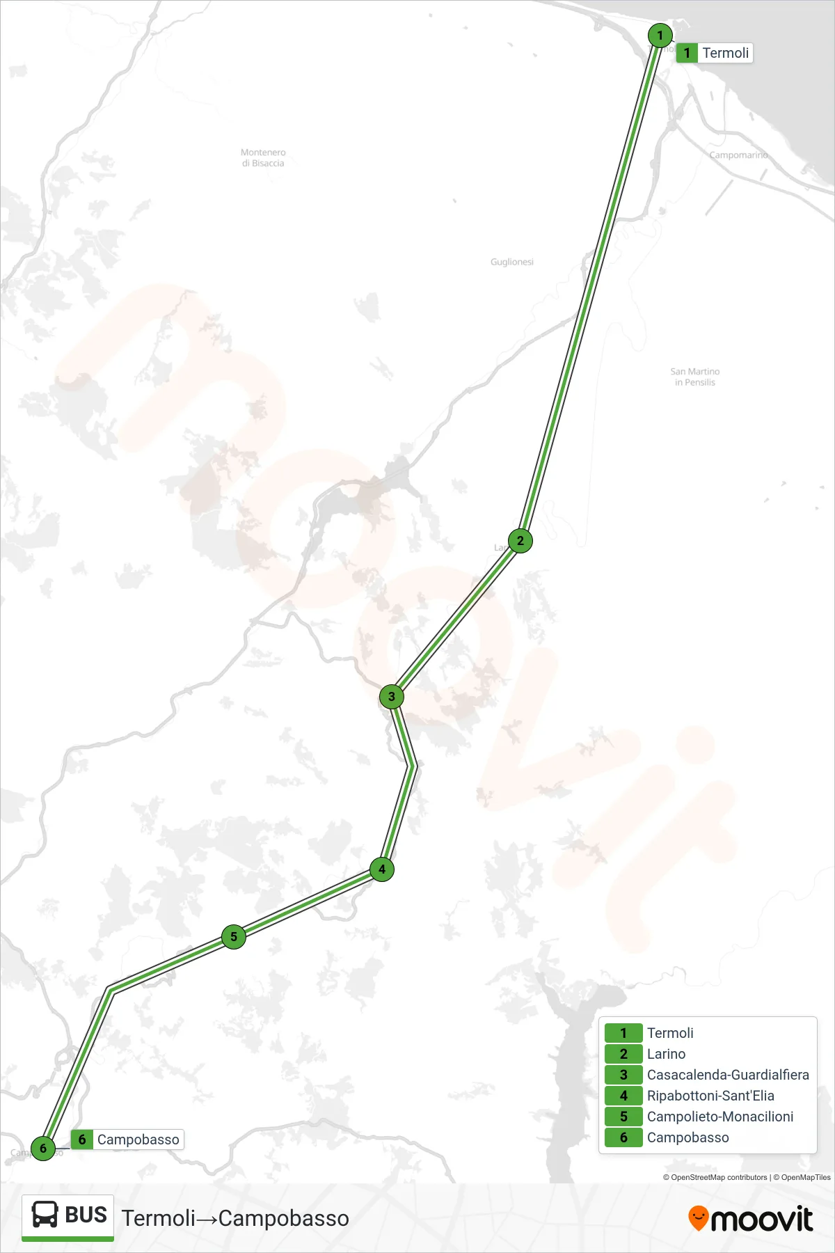 Linea BUS bus (Termoli→Campobasso) - Percorsi e fermate sulla mappa