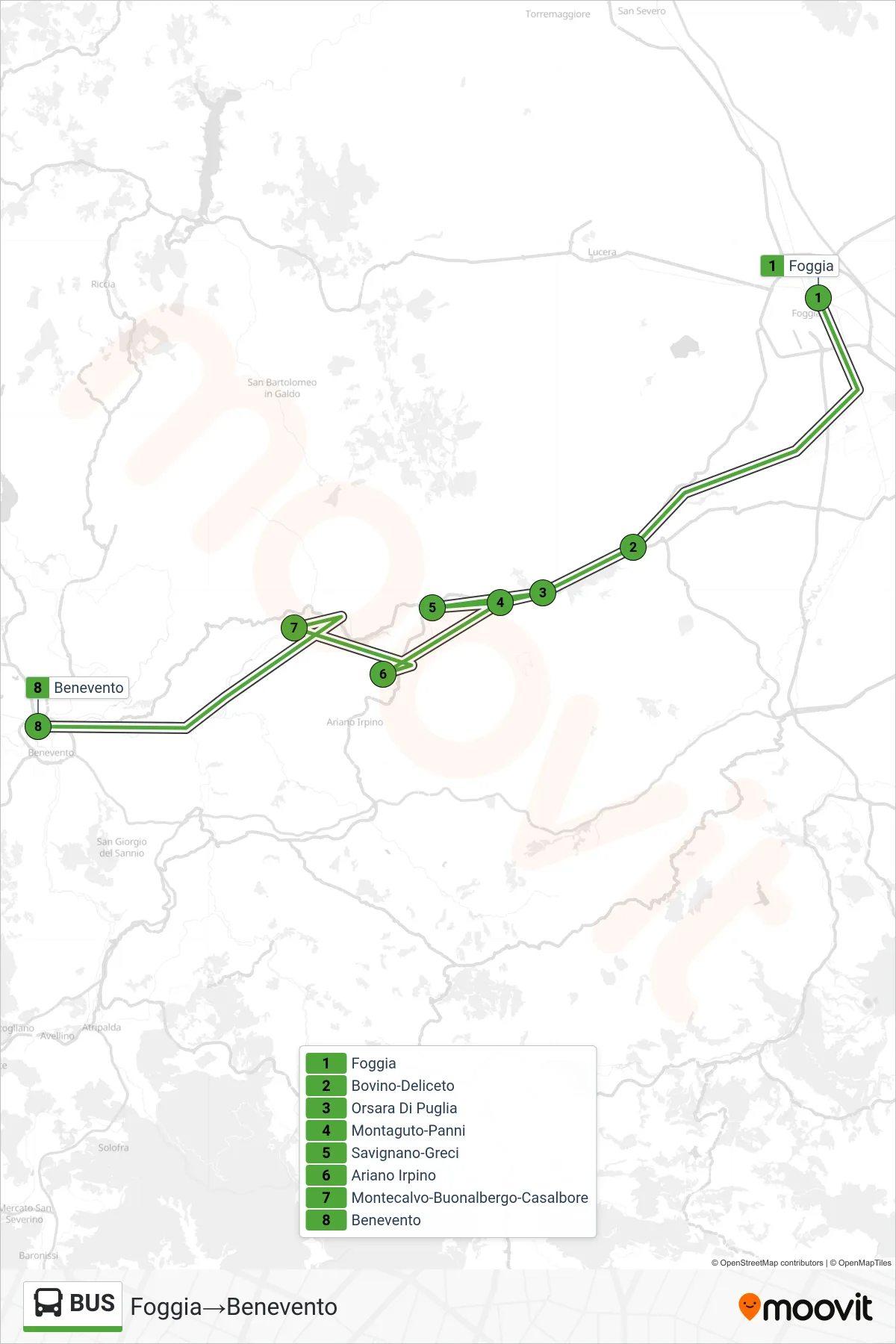 Linea BUS bus (Foggia→Benevento) - Percorsi e fermate sulla mappa
