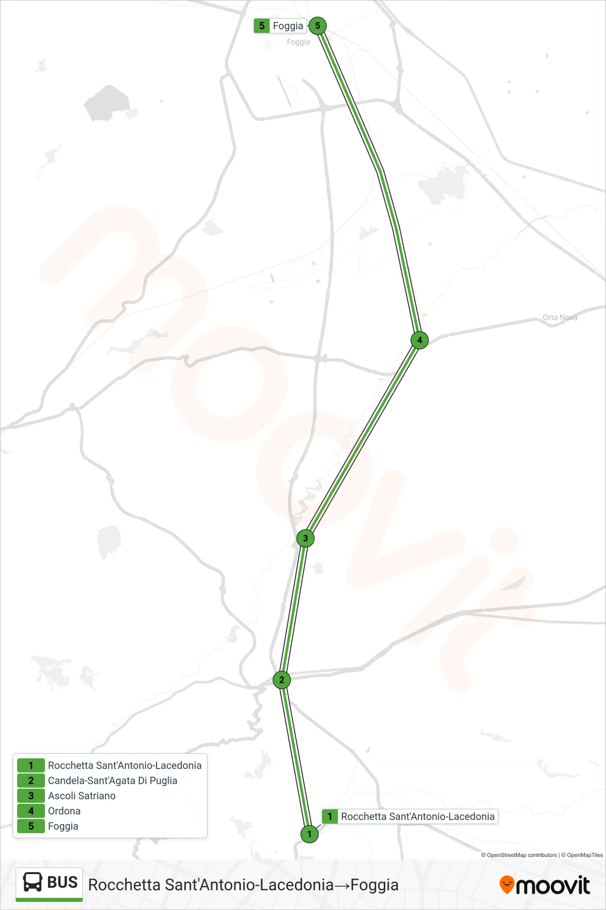Linea BUS bus (Rocchetta Sant'Antonio-Lacedonia→Foggia) - Percorsi e fermate sulla mappa