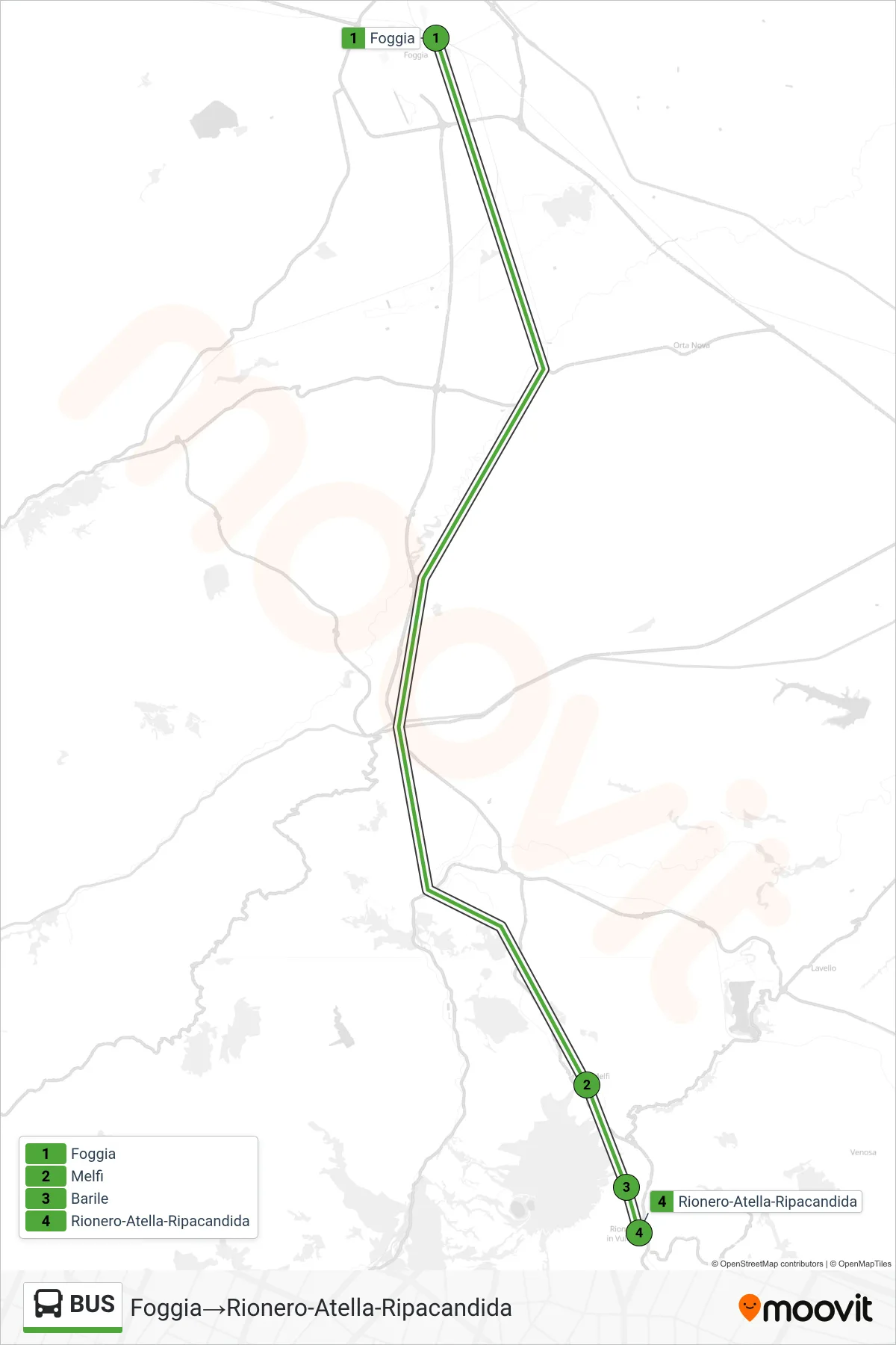 Linea BUS bus (Foggia→Rionero-Atella-Ripacandida) - Percorsi e fermate sulla mappa