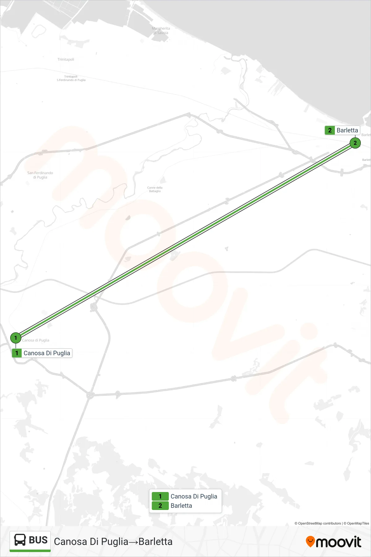 Linea BUS bus (Canosa Di Puglia→Barletta) - Percorsi e fermate sulla mappa