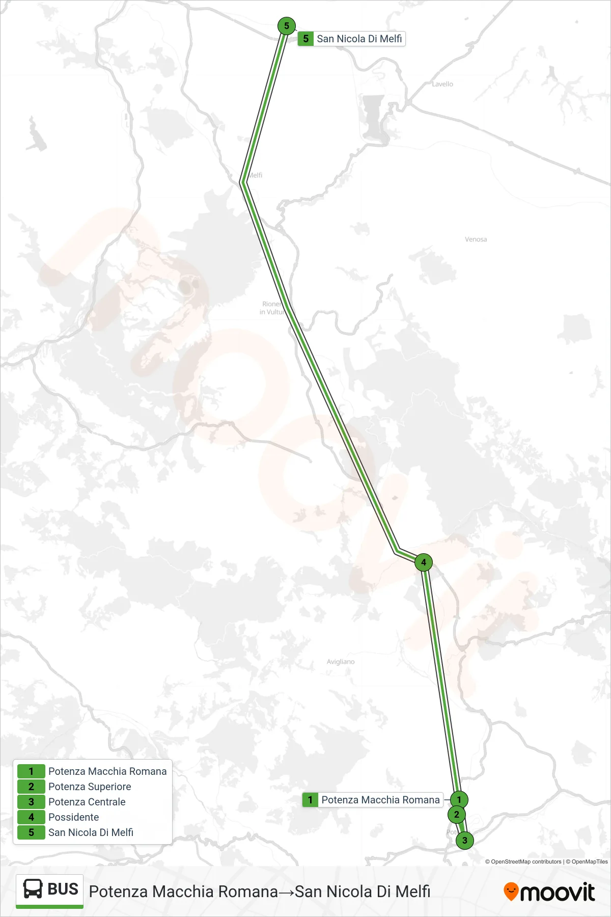 Linea BUS bus (Potenza Macchia Romana→San Nicola Di Melfi) - Percorsi e fermate sulla mappa