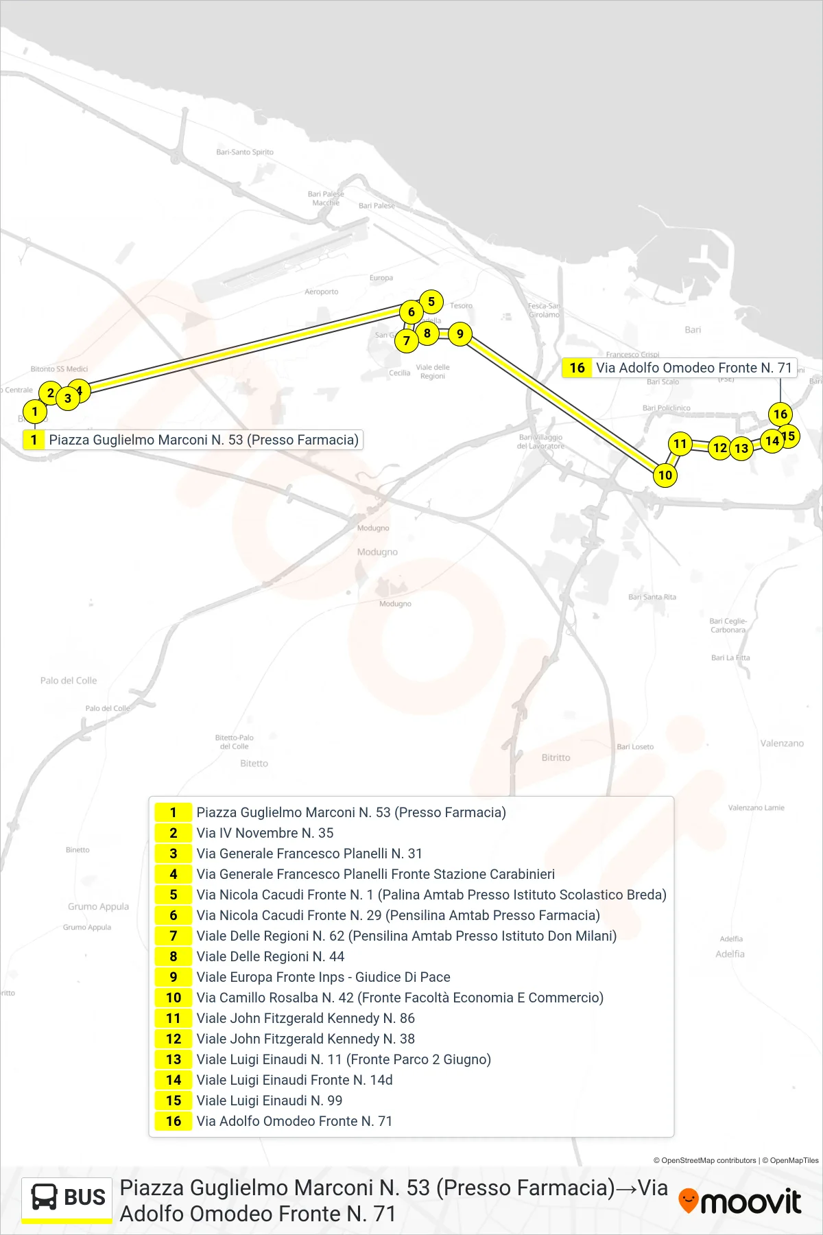 Linea BUS  bus (Piazza Guglielmo Marconi N. 53 (Presso Farmacia)‎→Via Adolfo Omodeo Fronte N. 71) - Percorsi e fermate sulla mappa