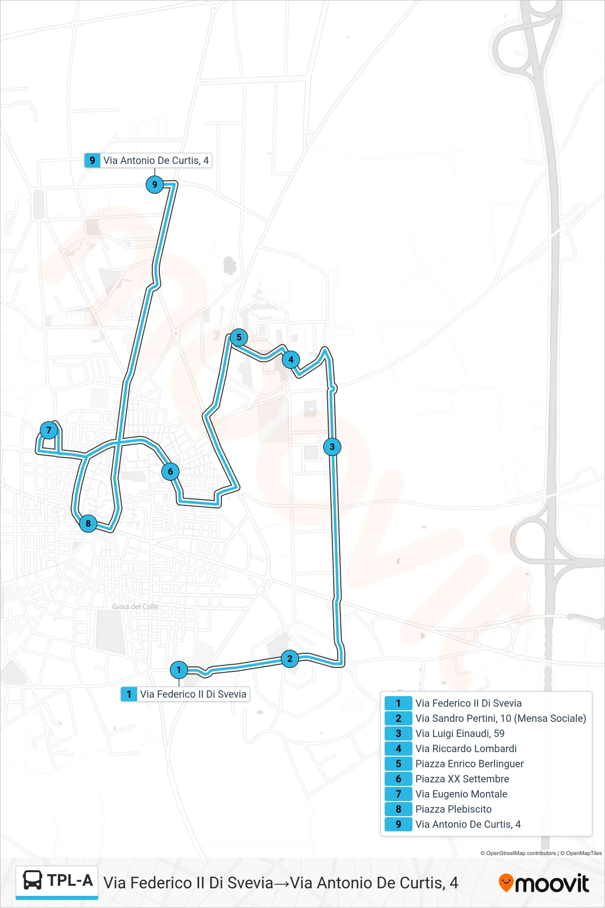 Linea TPL-A bus (Via Federico II Di Svevia→Via Antonio De Curtis, 4) - Percorsi e fermate sulla mappa