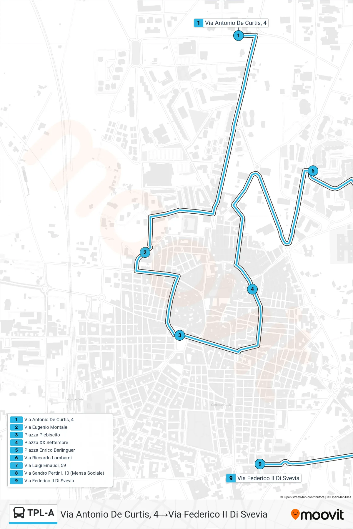 Linea TPL-A bus (Via Antonio De Curtis, 4→Via Federico II Di Svevia) - Percorsi e fermate sulla mappa