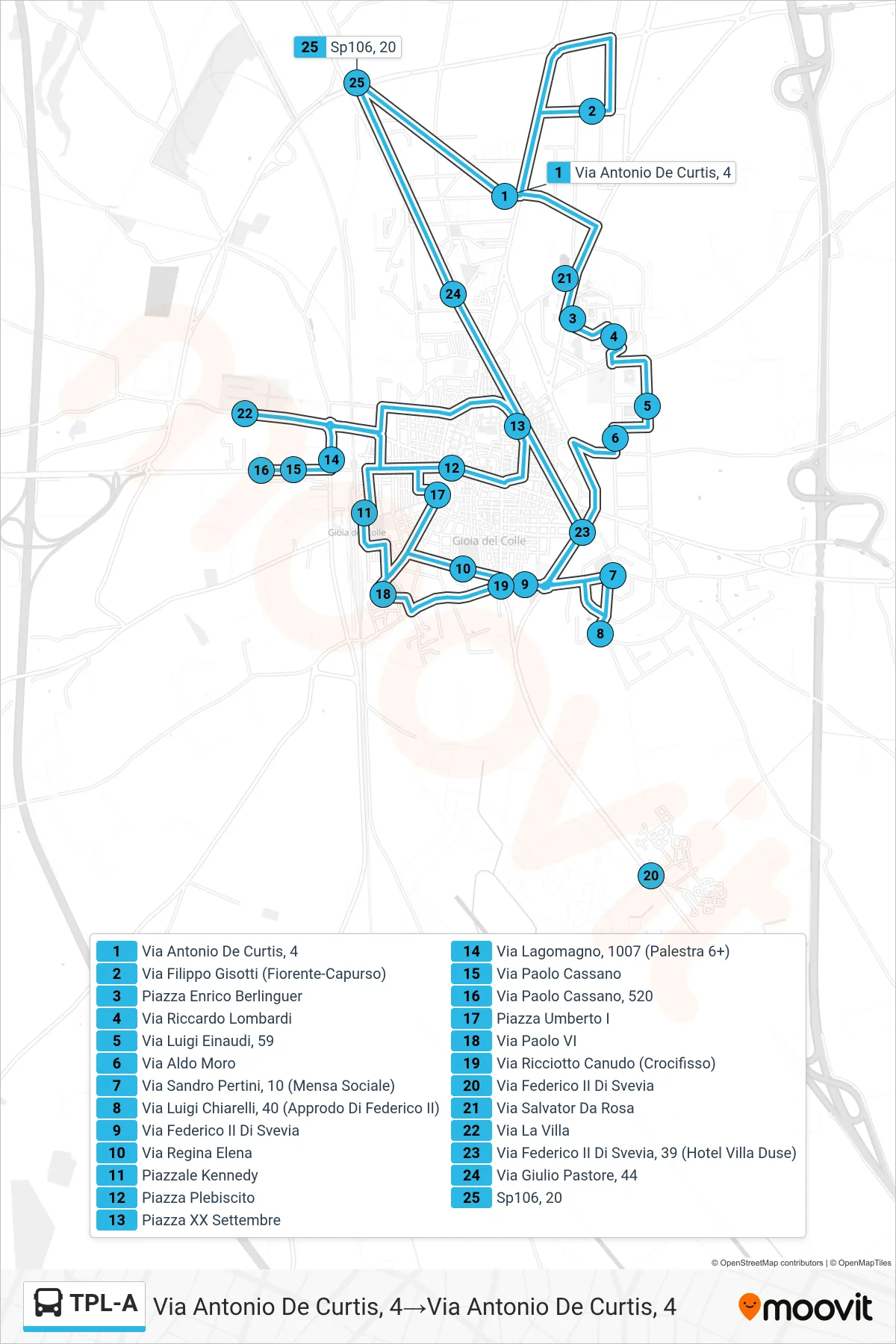 Linea TPL-A bus (Via Antonio De Curtis, 4→Via Antonio De Curtis, 4) - Percorsi e fermate sulla mappa