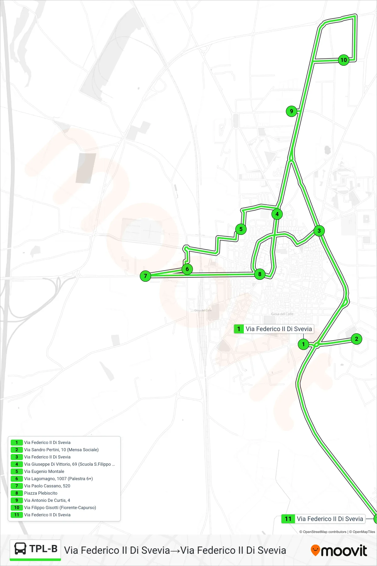 Linea TPL-B  bus (Via Federico II Di Svevia‎→Via Federico II Di Svevia) - Percorsi e fermate sulla mappa