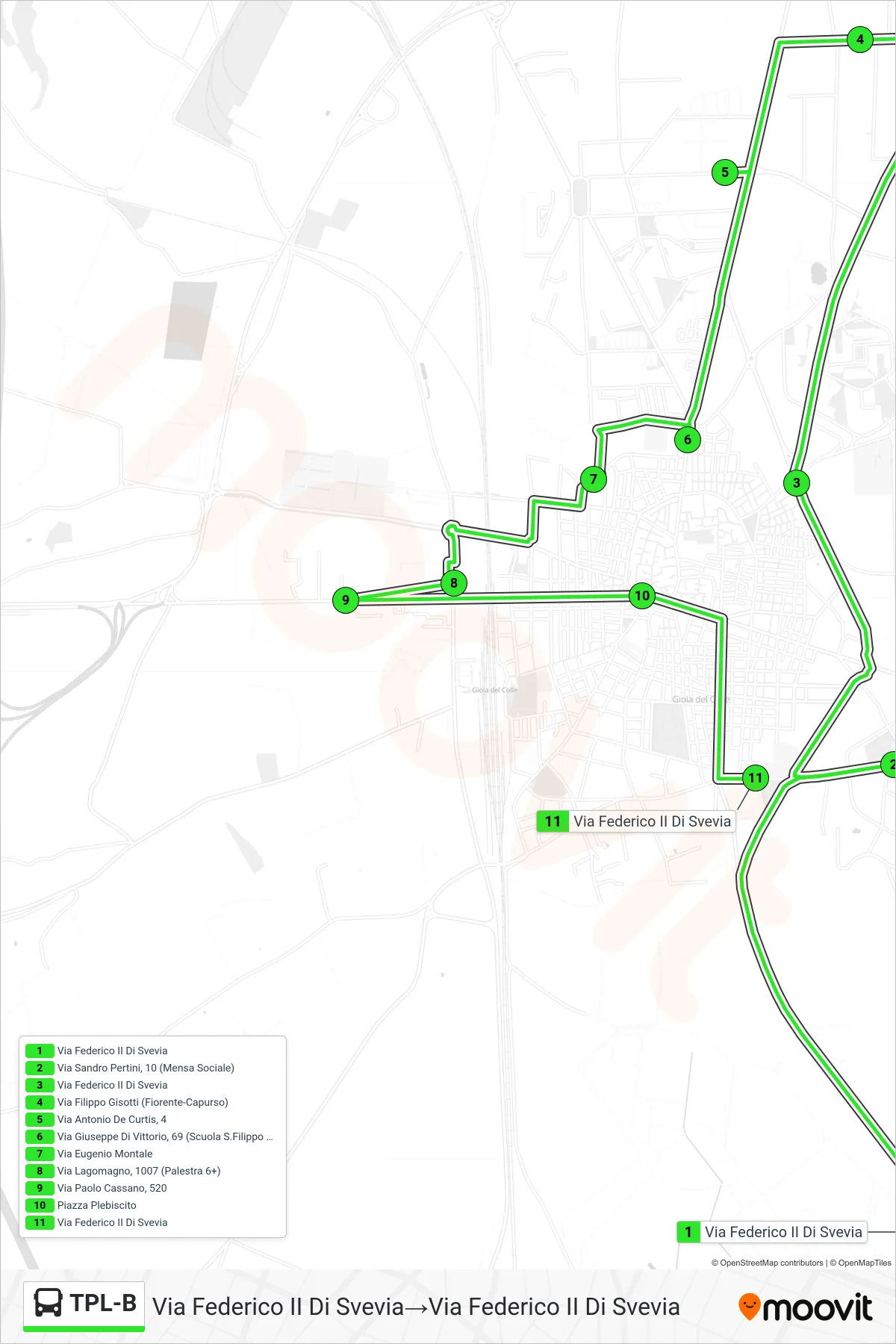 Linea TPL-B bus (Via Federico II Di Svevia→Via Federico II Di Svevia) - Percorsi e fermate sulla mappa