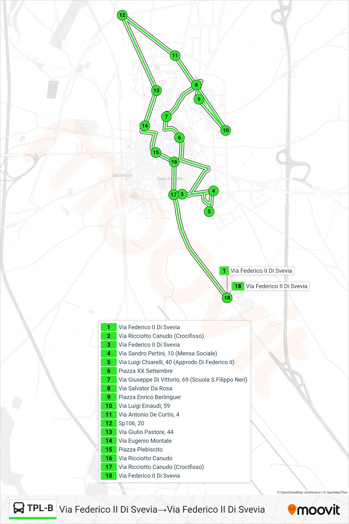 Linea TPL-B bus (Via Federico II Di Svevia→Via Federico II Di Svevia) - Percorsi e fermate sulla mappa